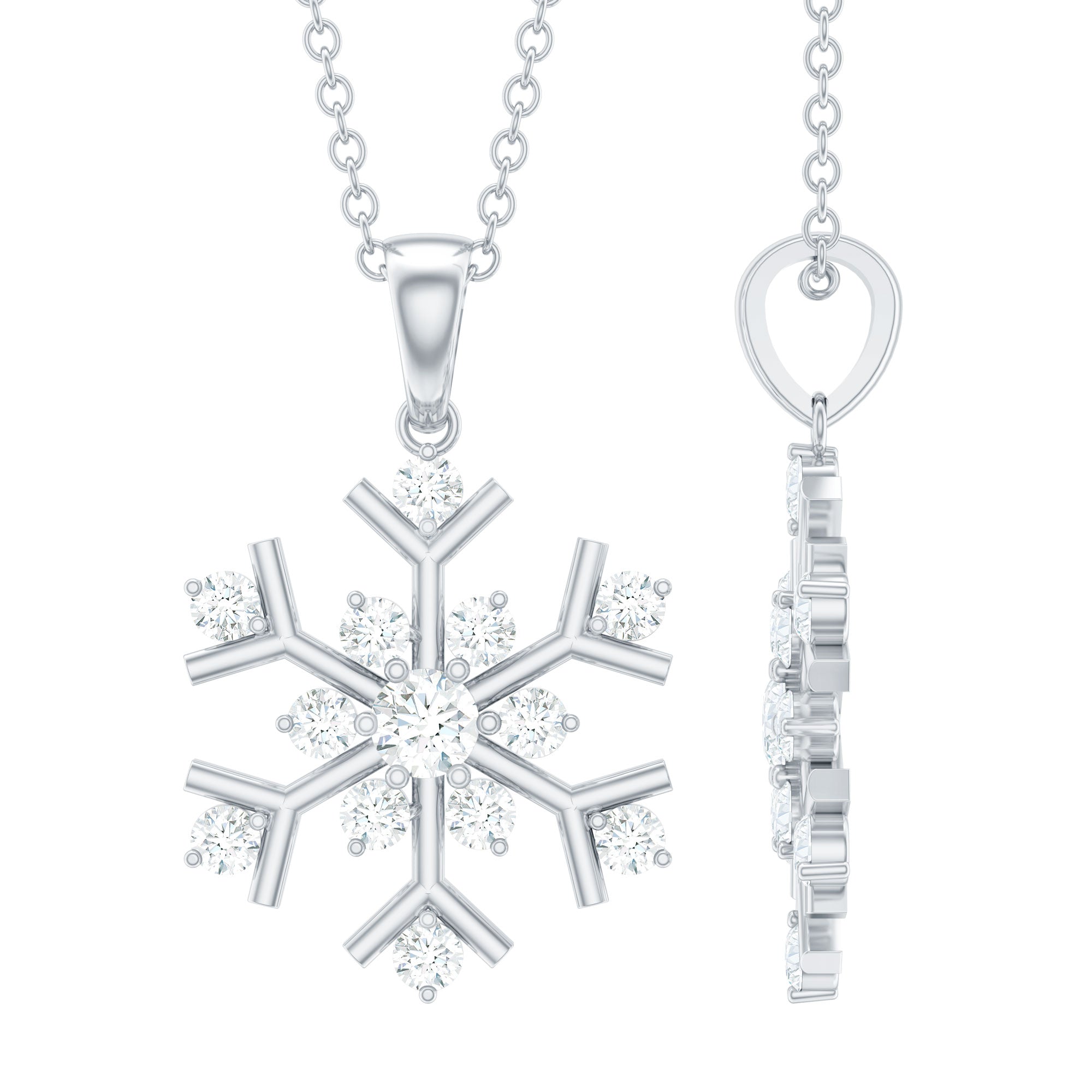 Certified Moissanite Snowflake Pendant Necklace for Women