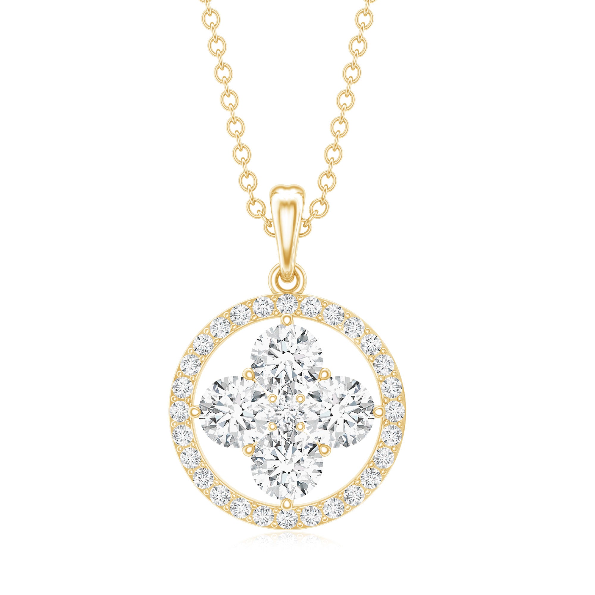 Simple Moissanite Flower Pendant with Halo D-VS1 - Rosec Jewels