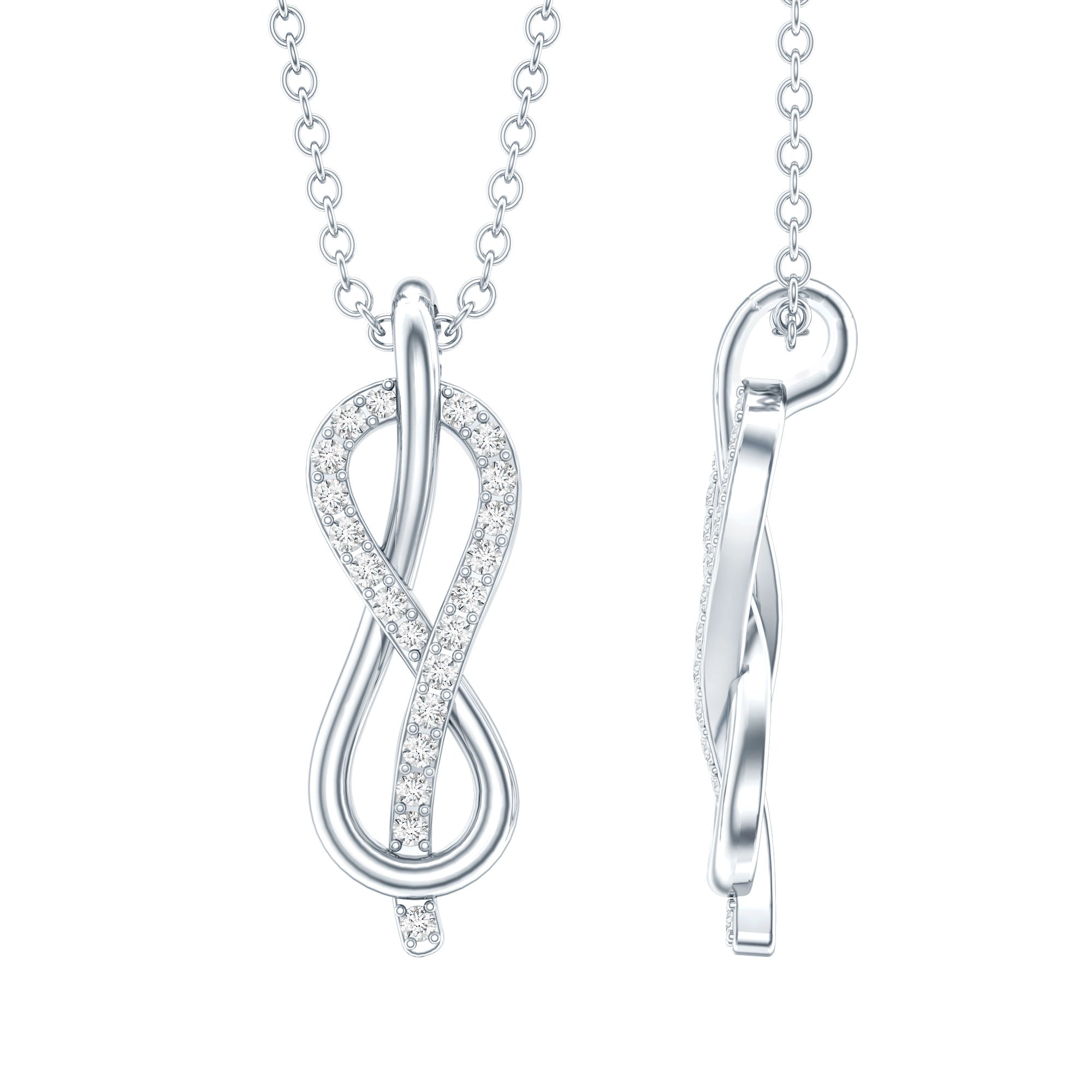 Minimal Moissanite Infinity Knot Pendant Necklace D-VS1 - Rosec Jewels
