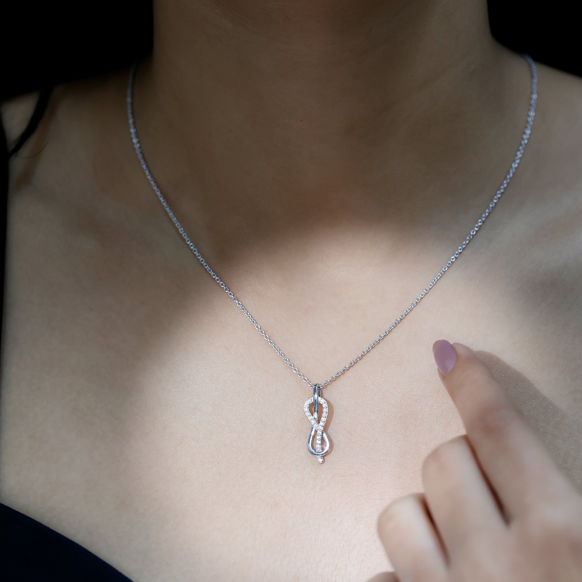 Minimal Moissanite Infinity Knot Pendant Necklace D-VS1 - Rosec Jewels