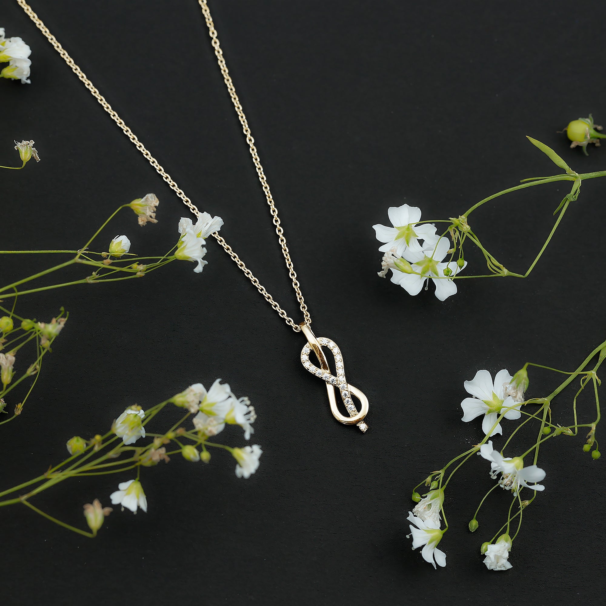 Minimal Moissanite Infinity Knot Pendant Necklace D-VS1 - Rosec Jewels