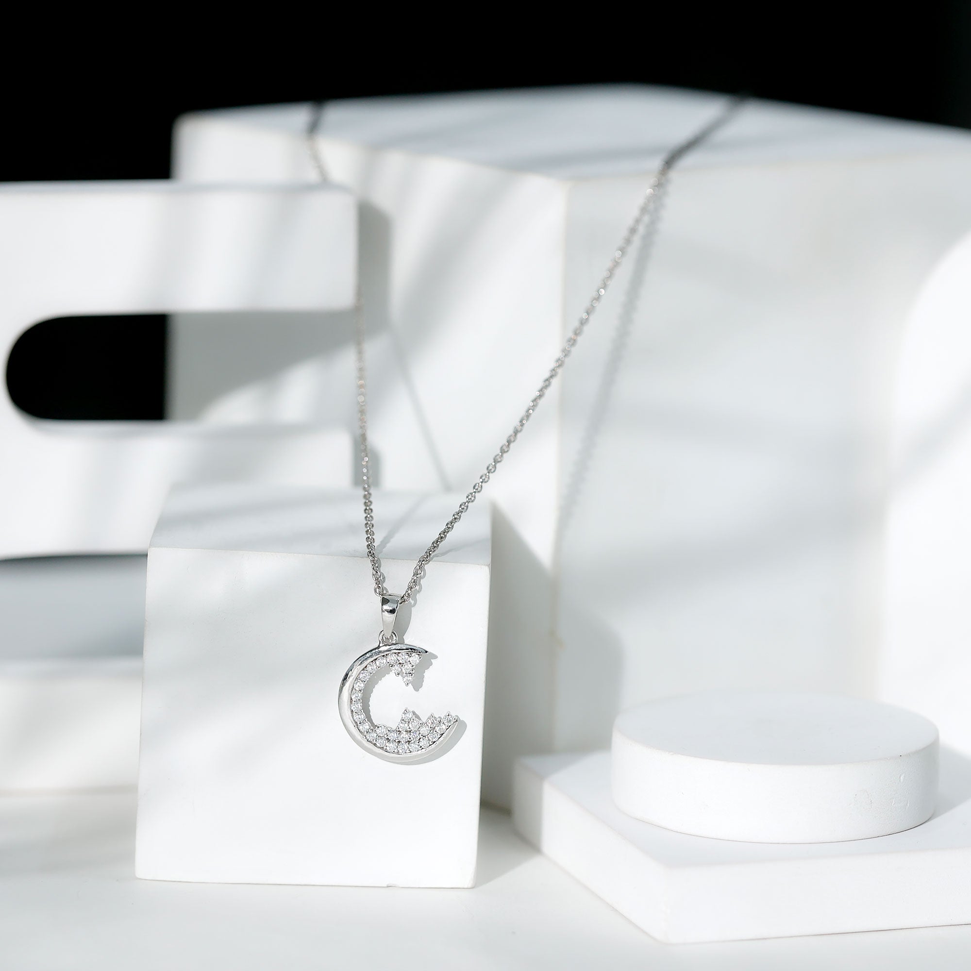 C Initial Necklace with Moissanite Cluster D-VS1 - Rosec Jewels