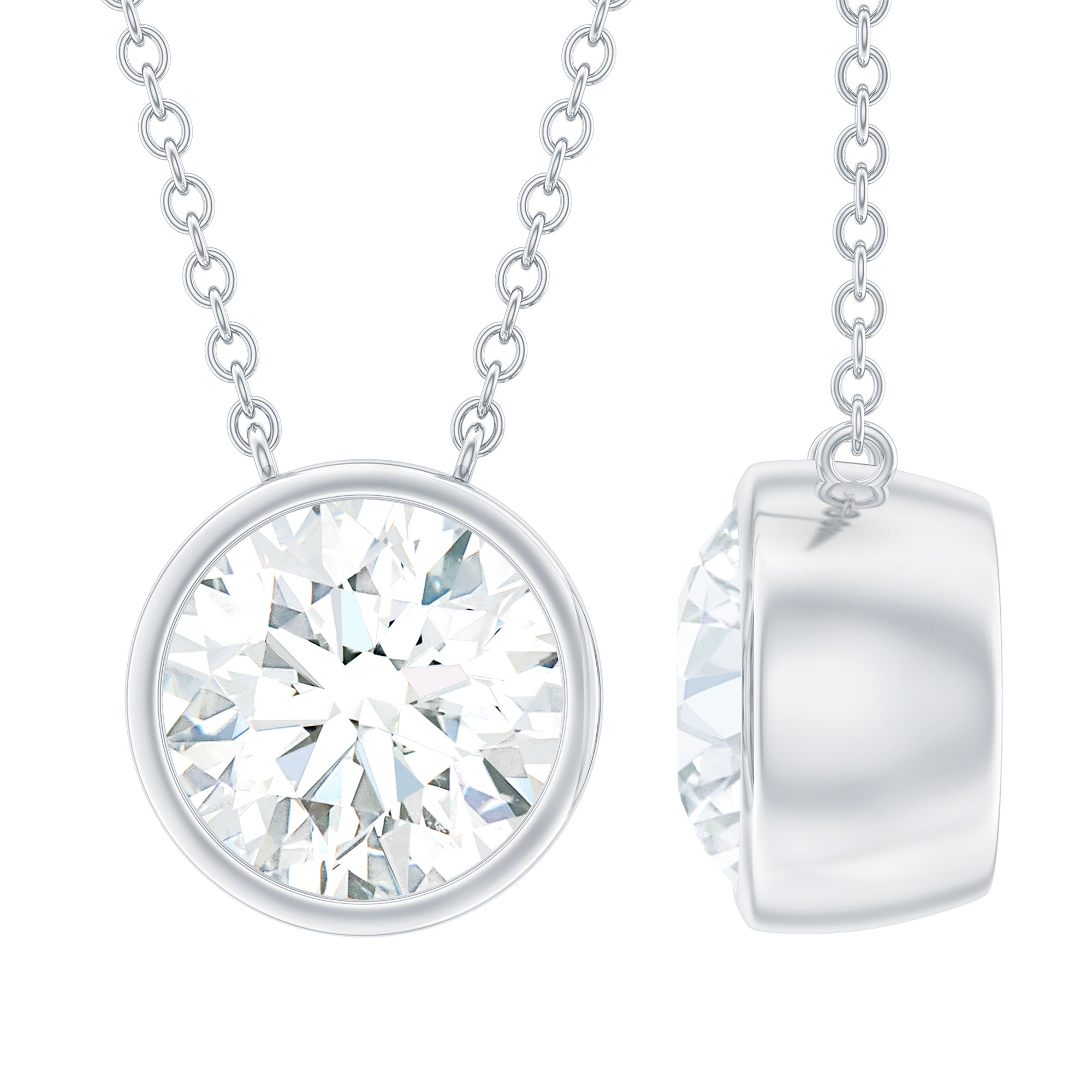2 Carat Certified Moissanite Solitaire Necklace in Bezel Setting D-VS1 - Rosec Jewels