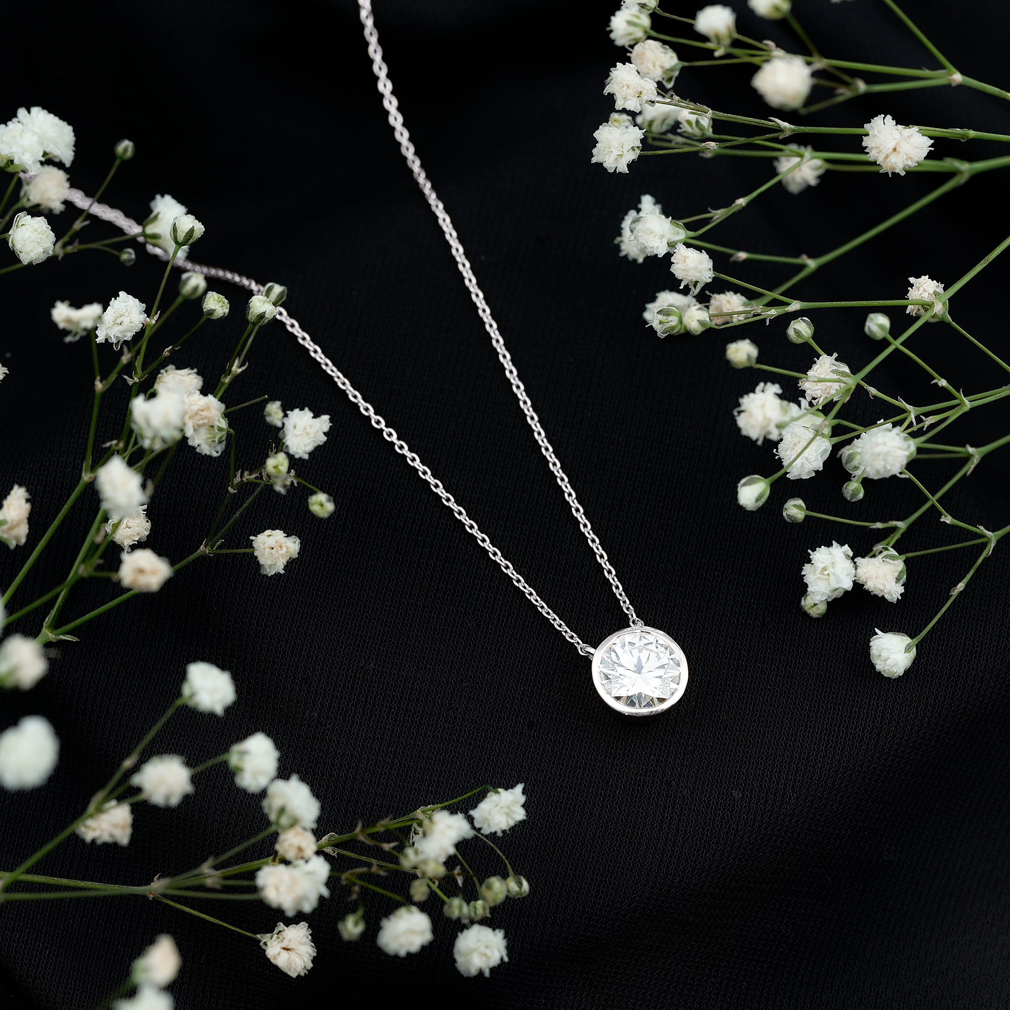 2 Carat Certified Moissanite Solitaire Necklace in Bezel Setting D-VS1 - Rosec Jewels