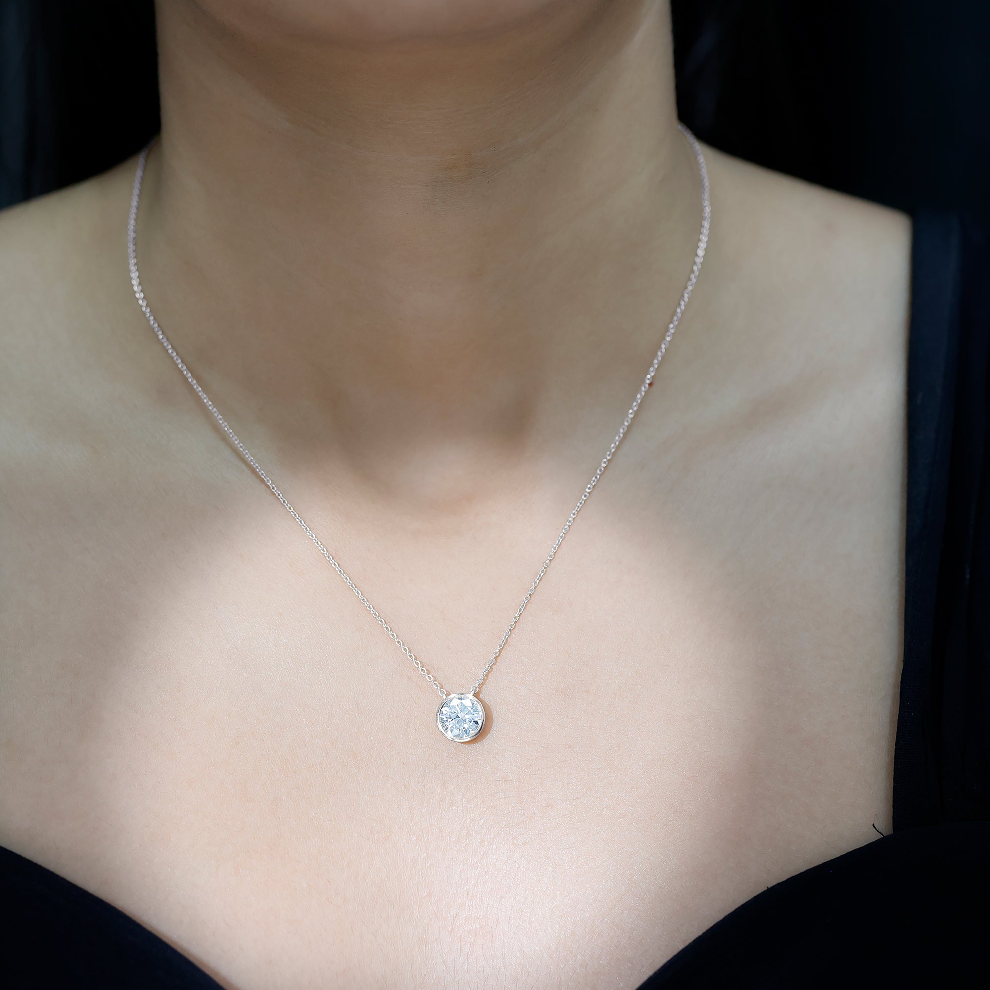 2 Carat Certified Moissanite Solitaire Necklace in Bezel Setting D-VS1 - Rosec Jewels