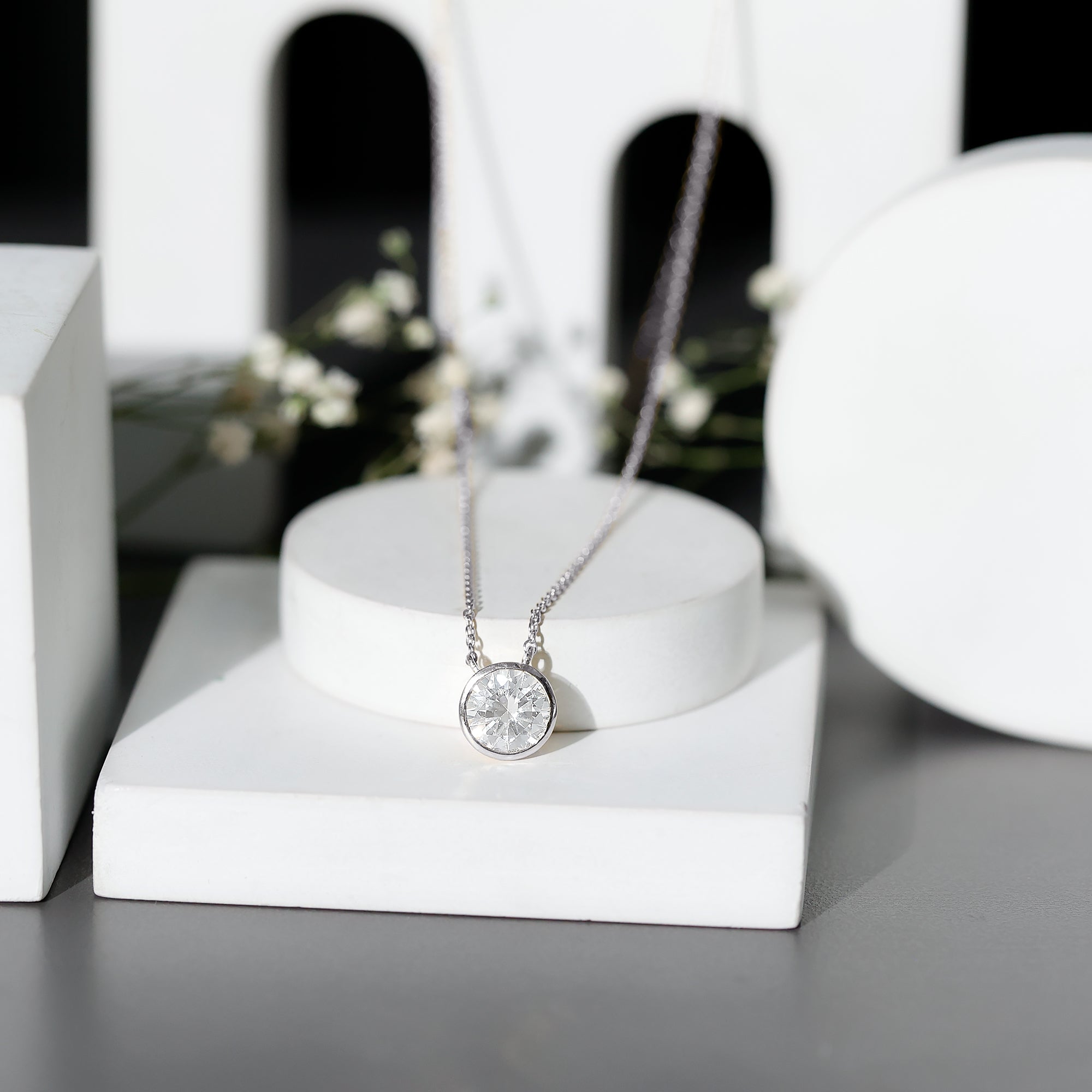 2 Carat Certified Moissanite Solitaire Necklace in Bezel Setting D-VS1 - Rosec Jewels