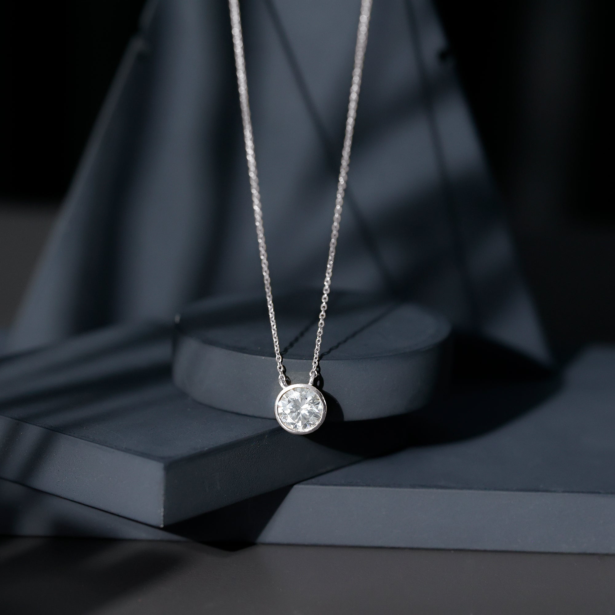 2 Carat Certified Moissanite Solitaire Necklace in Bezel Setting D-VS1 - Rosec Jewels