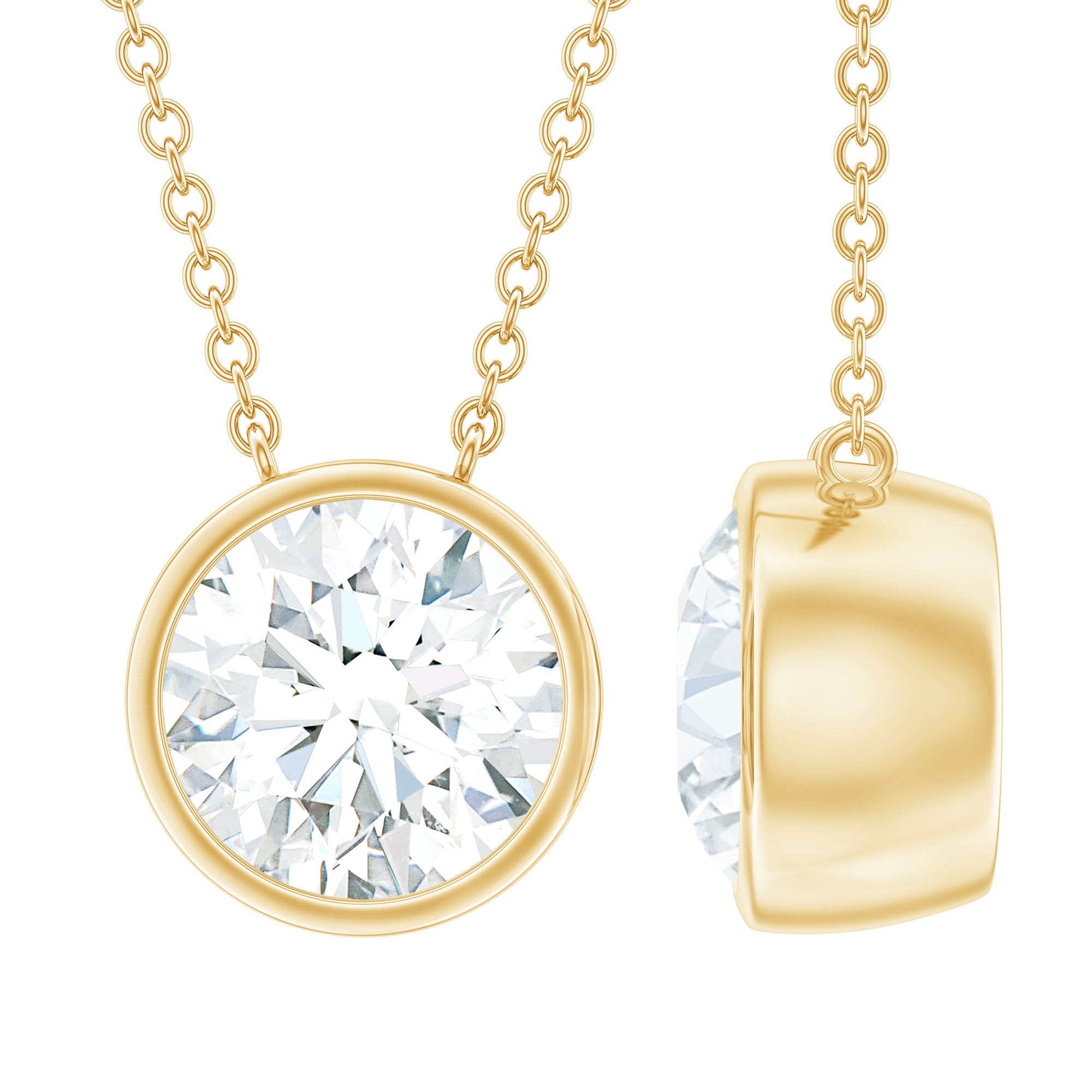 2 Carat Certified Moissanite Solitaire Necklace in Bezel Setting D-VS1 - Rosec Jewels