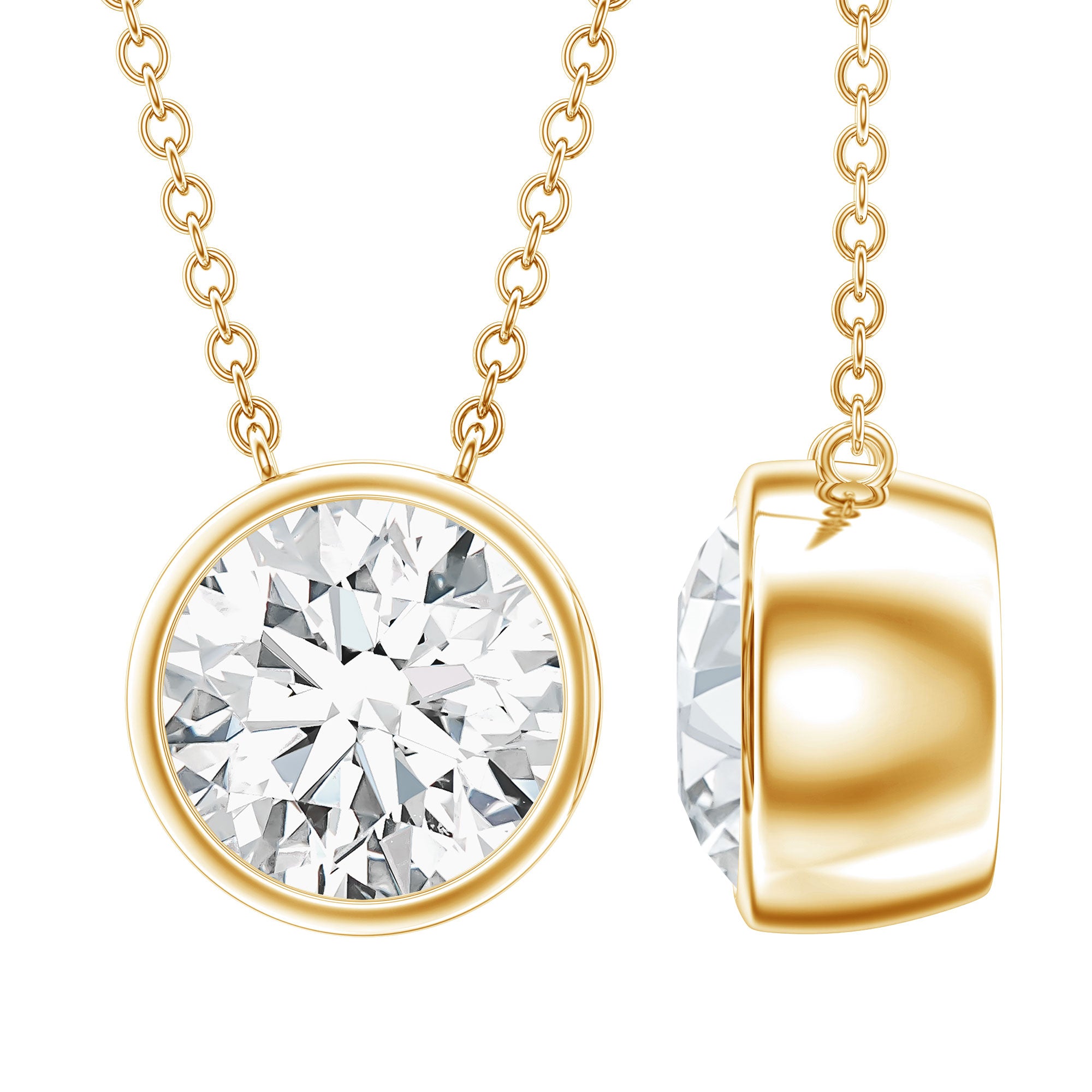 2 Carat Certified Moissanite Solitaire Necklace in Bezel Setting D-VS1 - Rosec Jewels