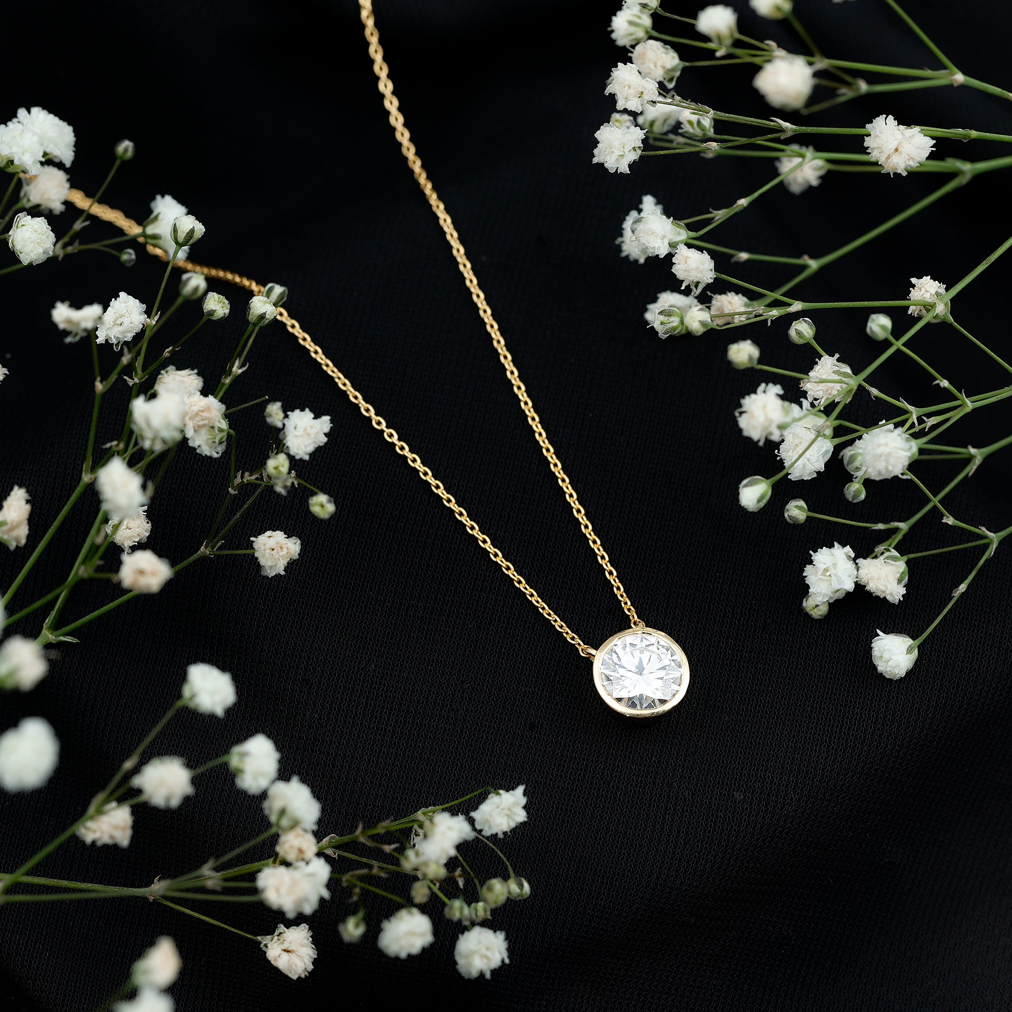 2 Carat Certified Moissanite Solitaire Necklace in Bezel Setting D-VS1 - Rosec Jewels