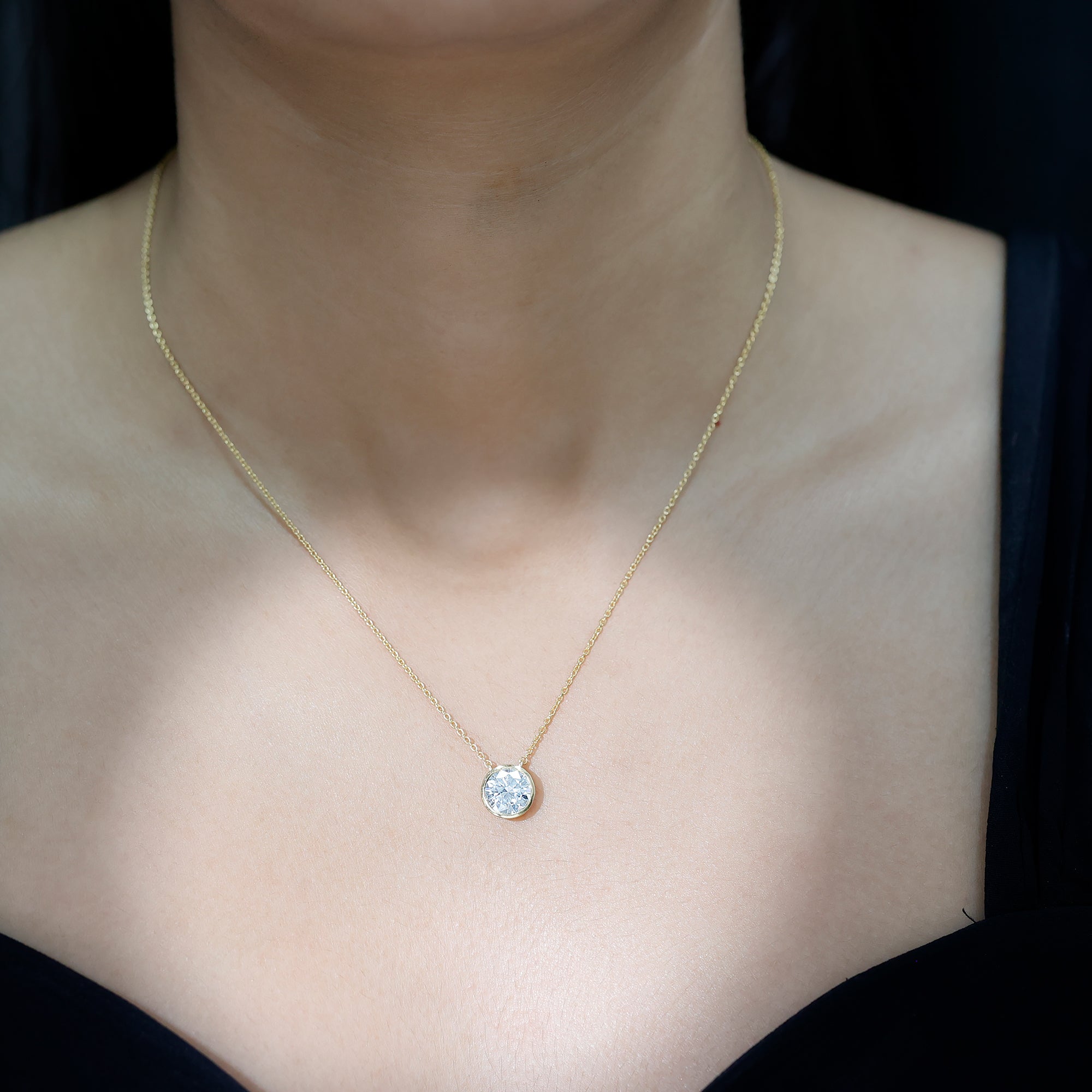 2 Carat Certified Moissanite Solitaire Necklace in Bezel Setting D-VS1 - Rosec Jewels