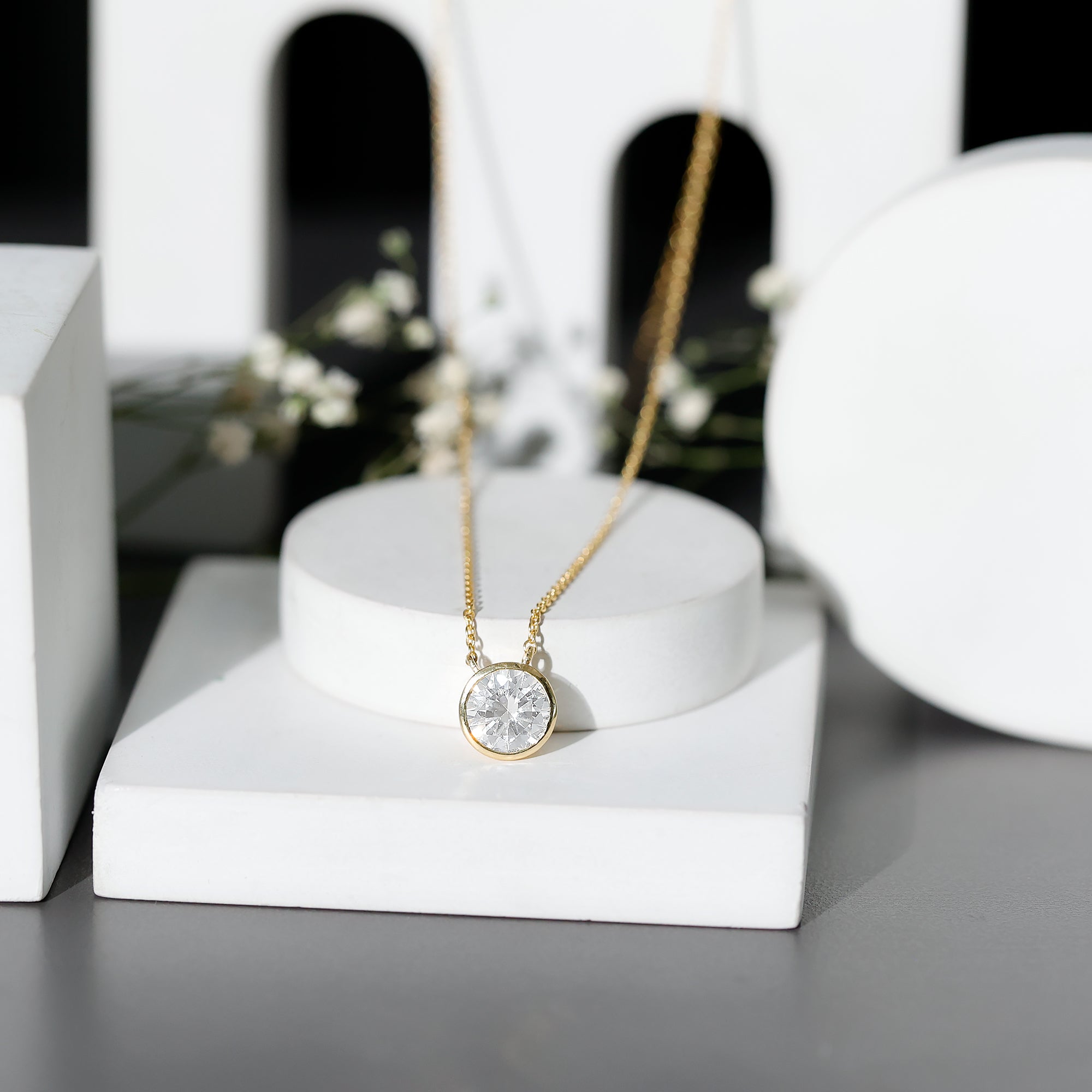 2 Carat Certified Moissanite Solitaire Necklace in Bezel Setting D-VS1 - Rosec Jewels