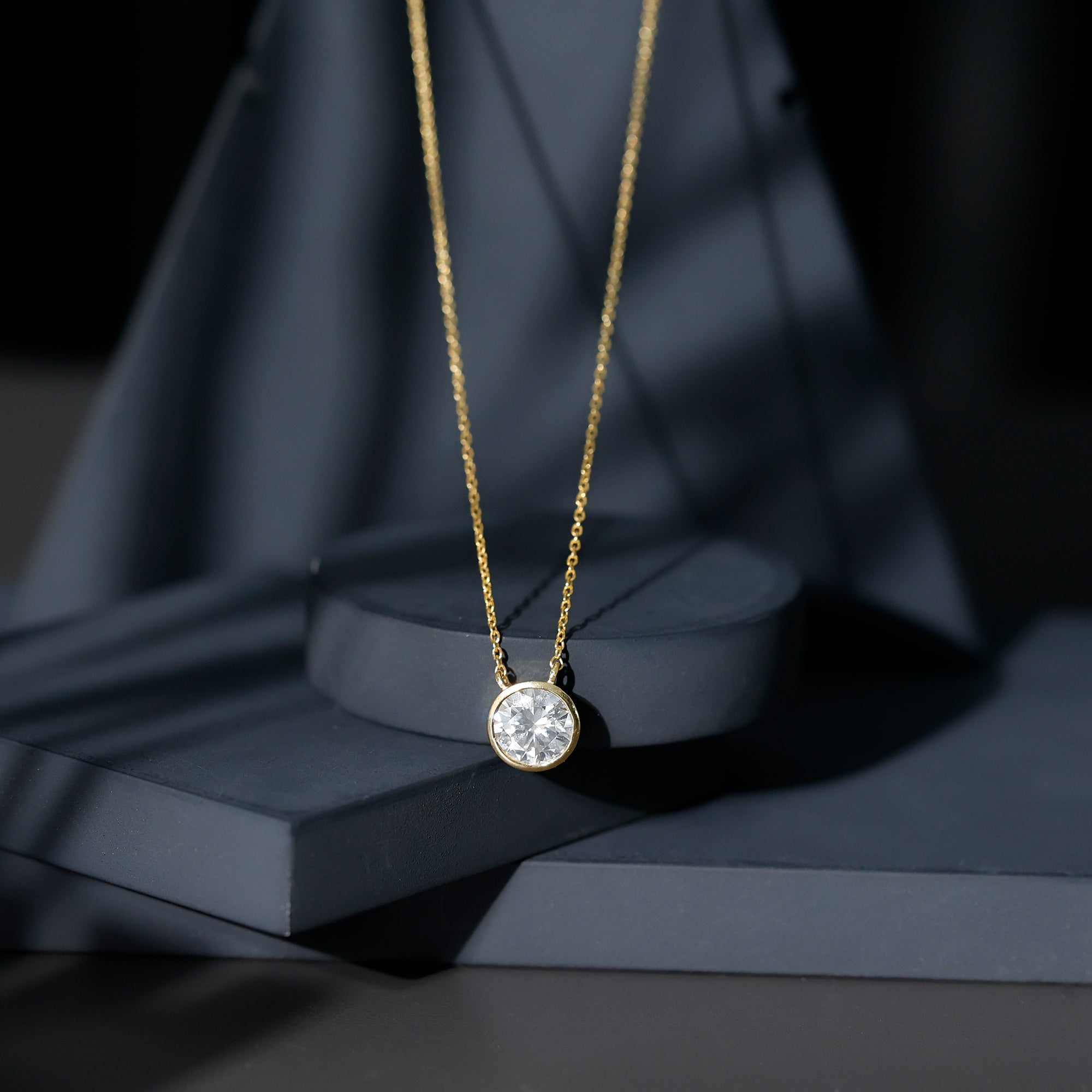 2 Carat Certified Moissanite Solitaire Necklace in Bezel Setting D-VS1 - Rosec Jewels
