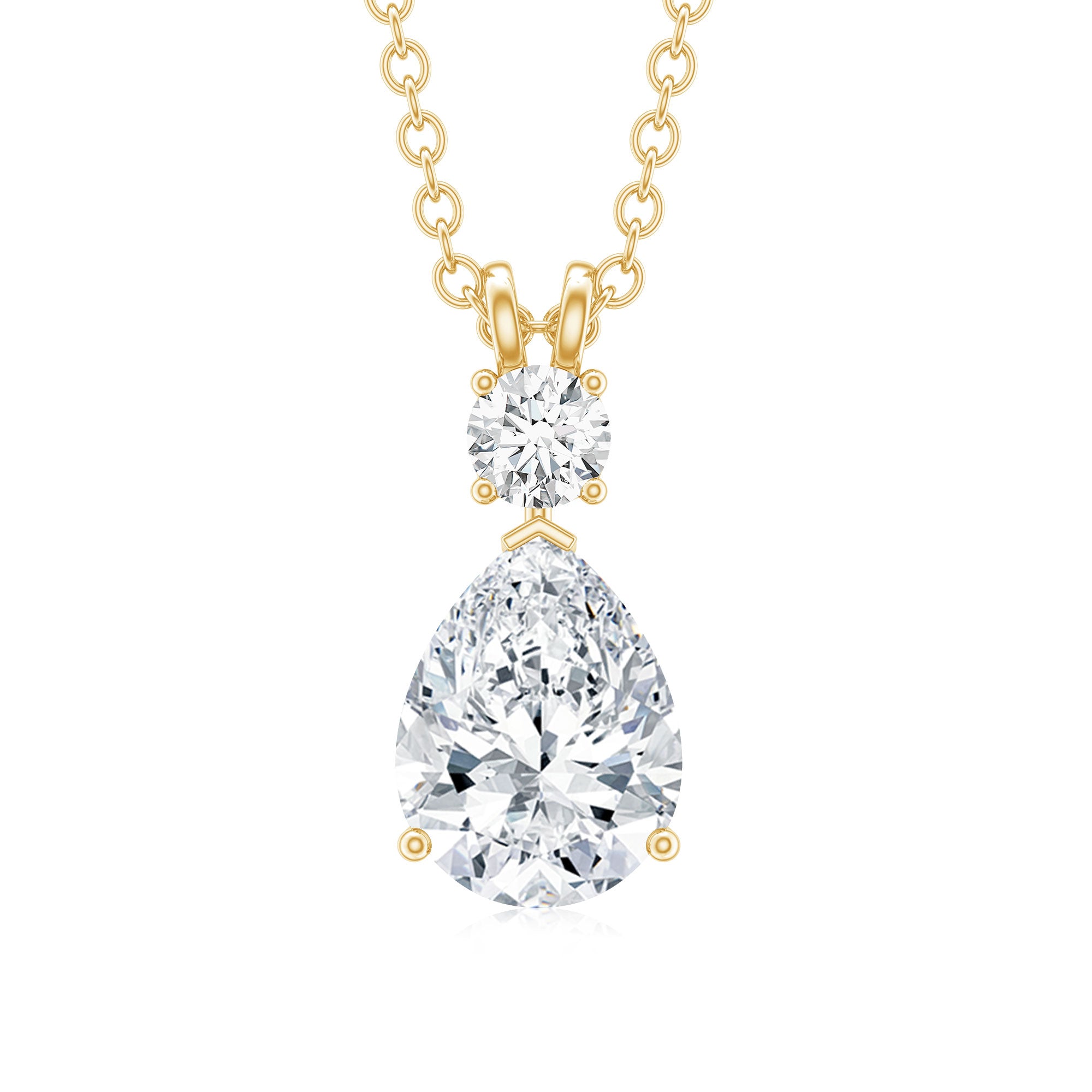 Certified Round and Pear Shaped Moissanite Two Stone Pendant D-VS1 - Rosec Jewels