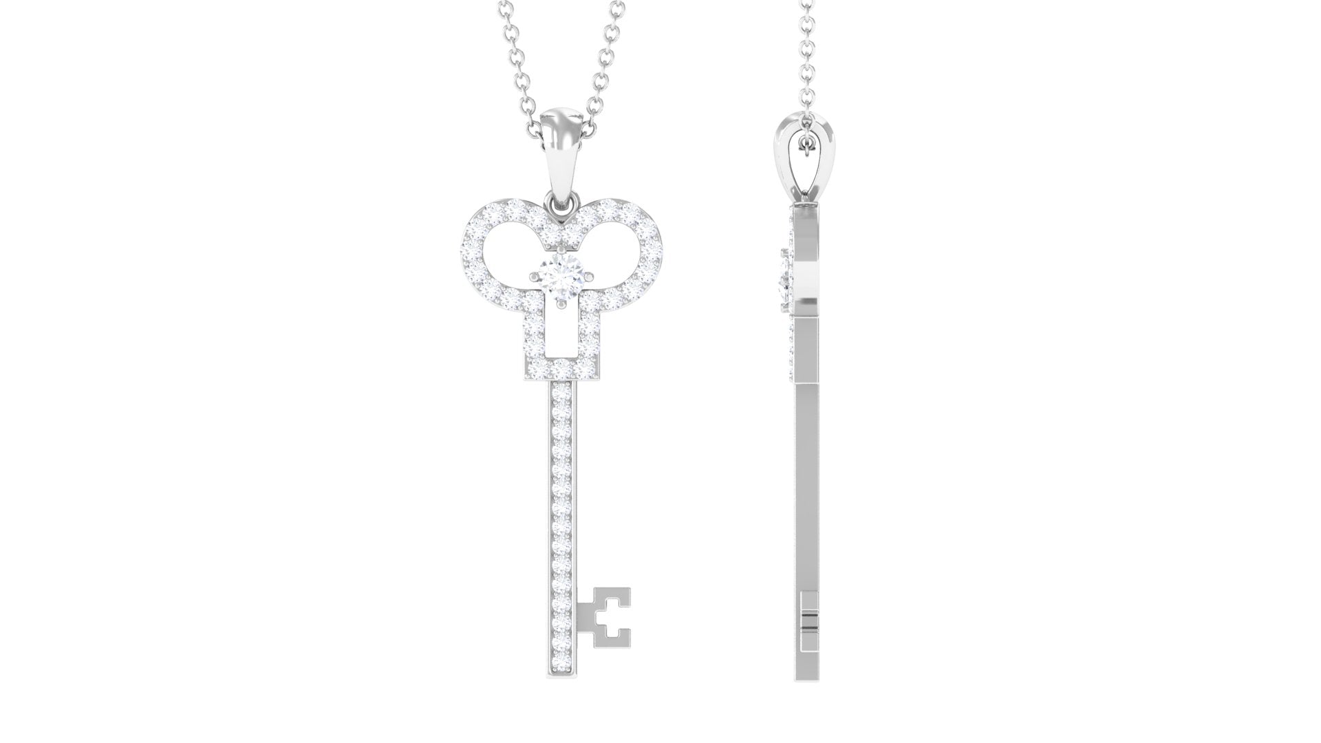 Certified Moissanite Simple Key Pendant Necklace