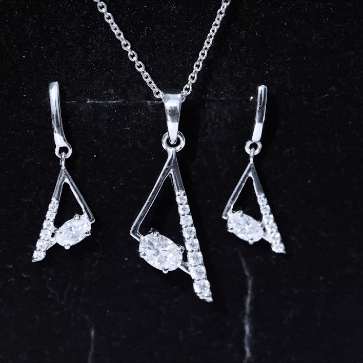 Certified Moissanite Triangle Necklace With Earrings D-VS1 - Rosec Jewels