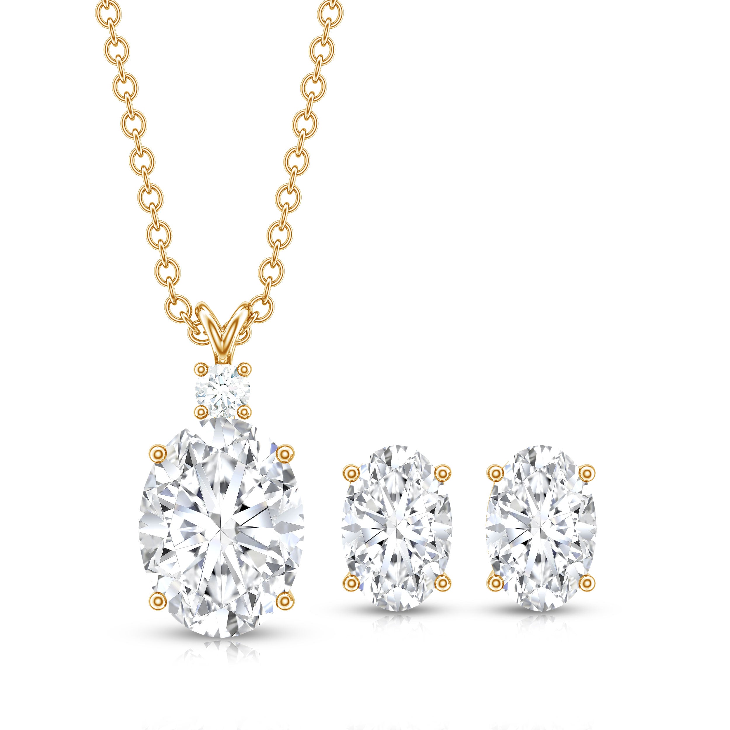 Certified 2 Carat Moissanite Oval Necklace and Earrings Set D-VS1 - Rosec Jewels
