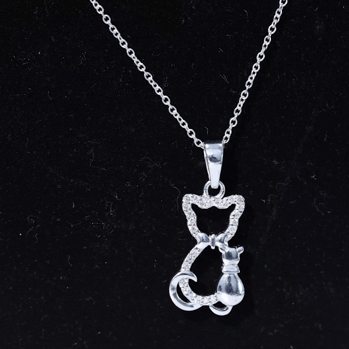 Certified Moissanite and Cat Pendant D-VS1 - Rosec Jewels