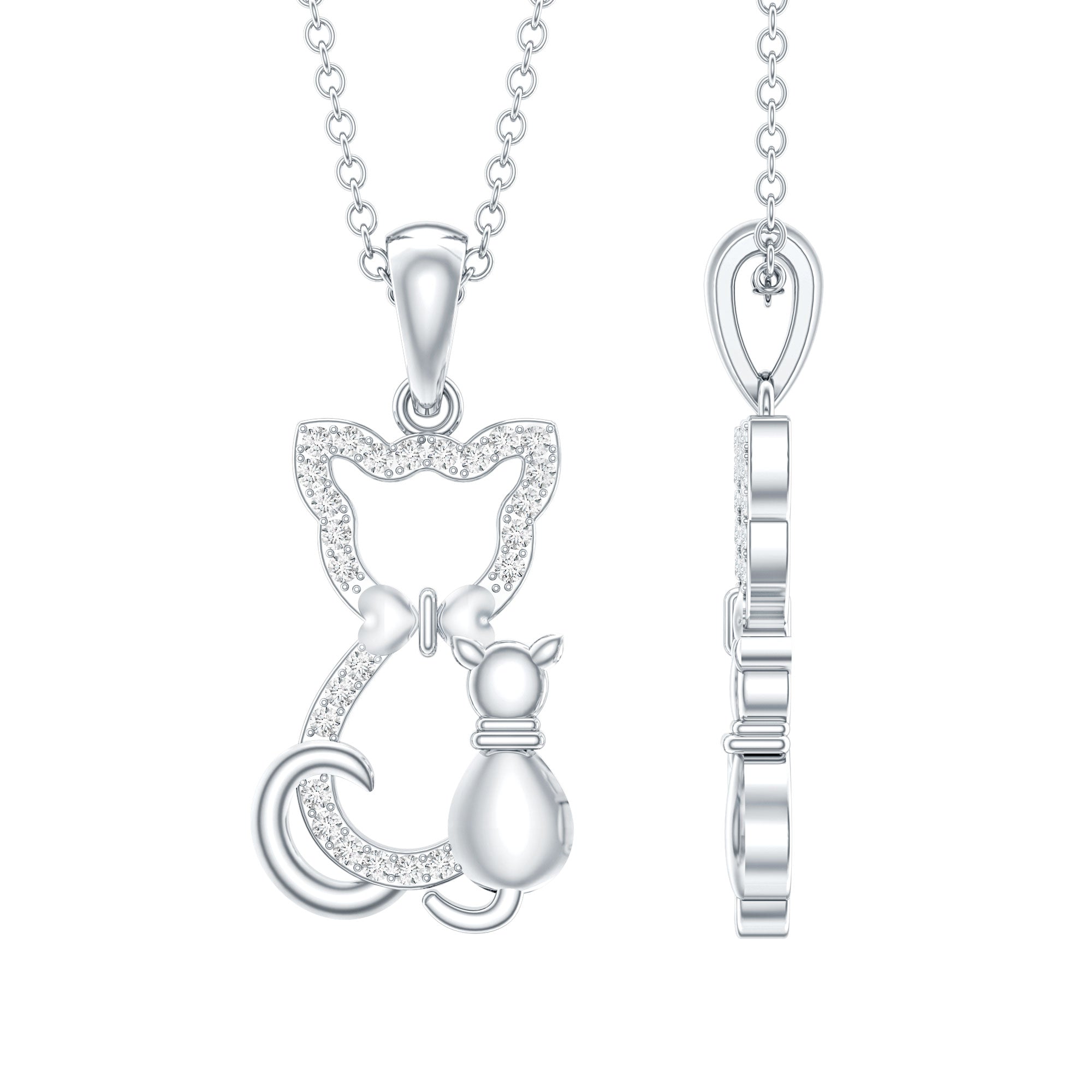 Certified Moissanite and Cat Pendant D-VS1 - Rosec Jewels