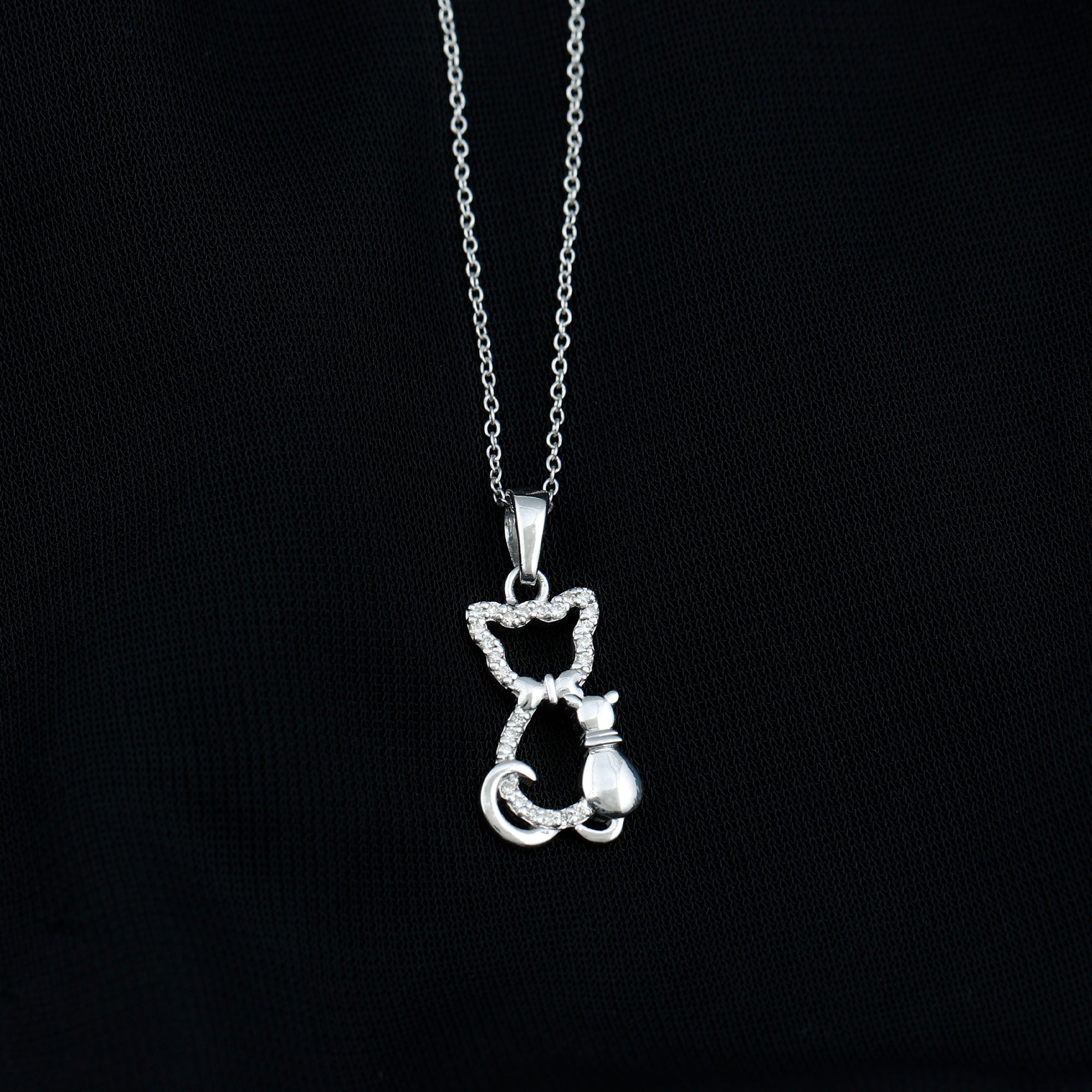 Certified Moissanite and Cat Pendant D-VS1 - Rosec Jewels