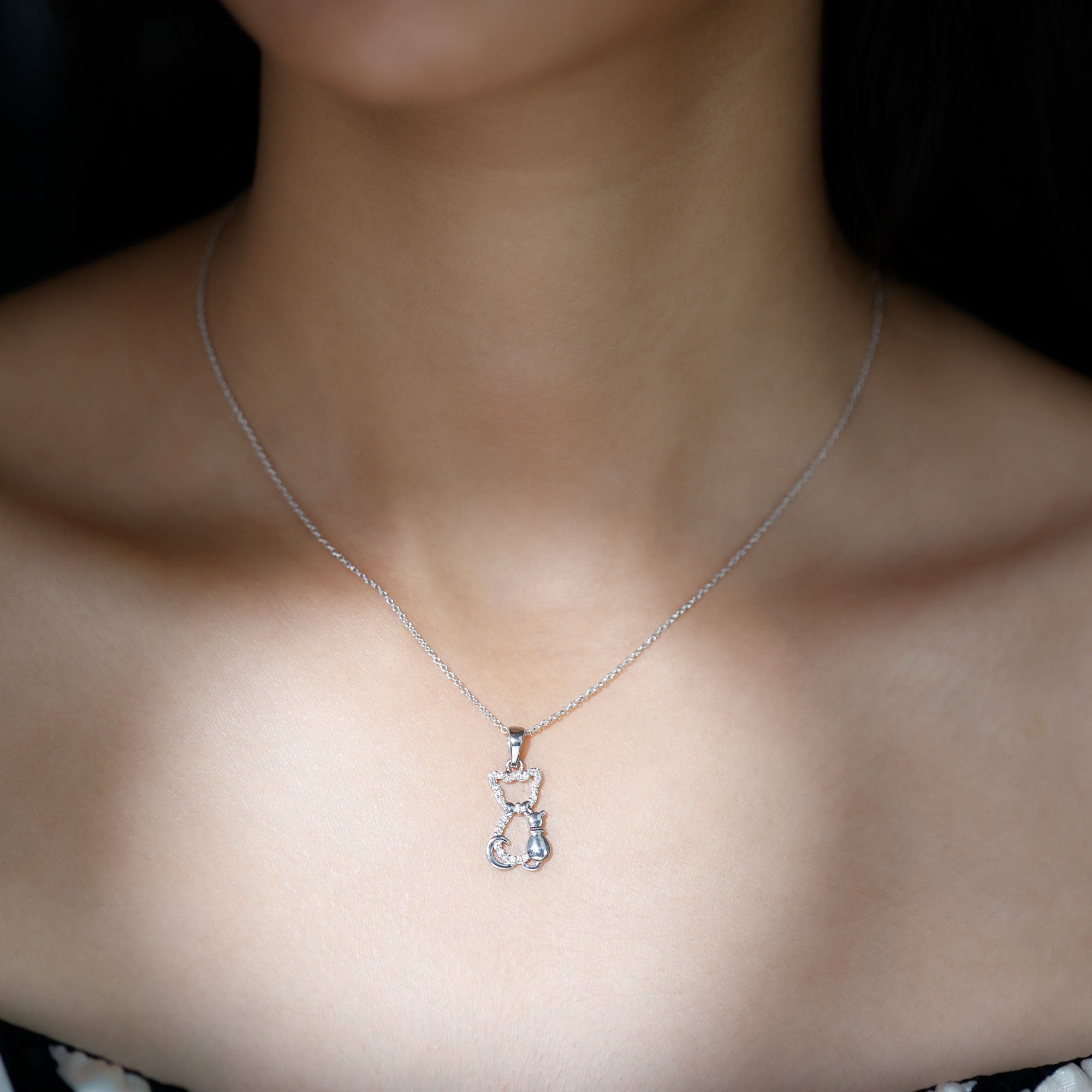 Certified Moissanite and Cat Pendant D-VS1 - Rosec Jewels