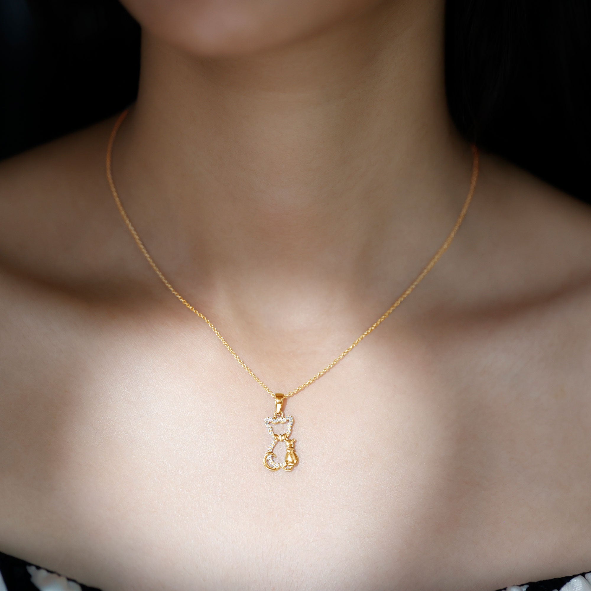 Certified Moissanite and Cat Pendant D-VS1 - Rosec Jewels