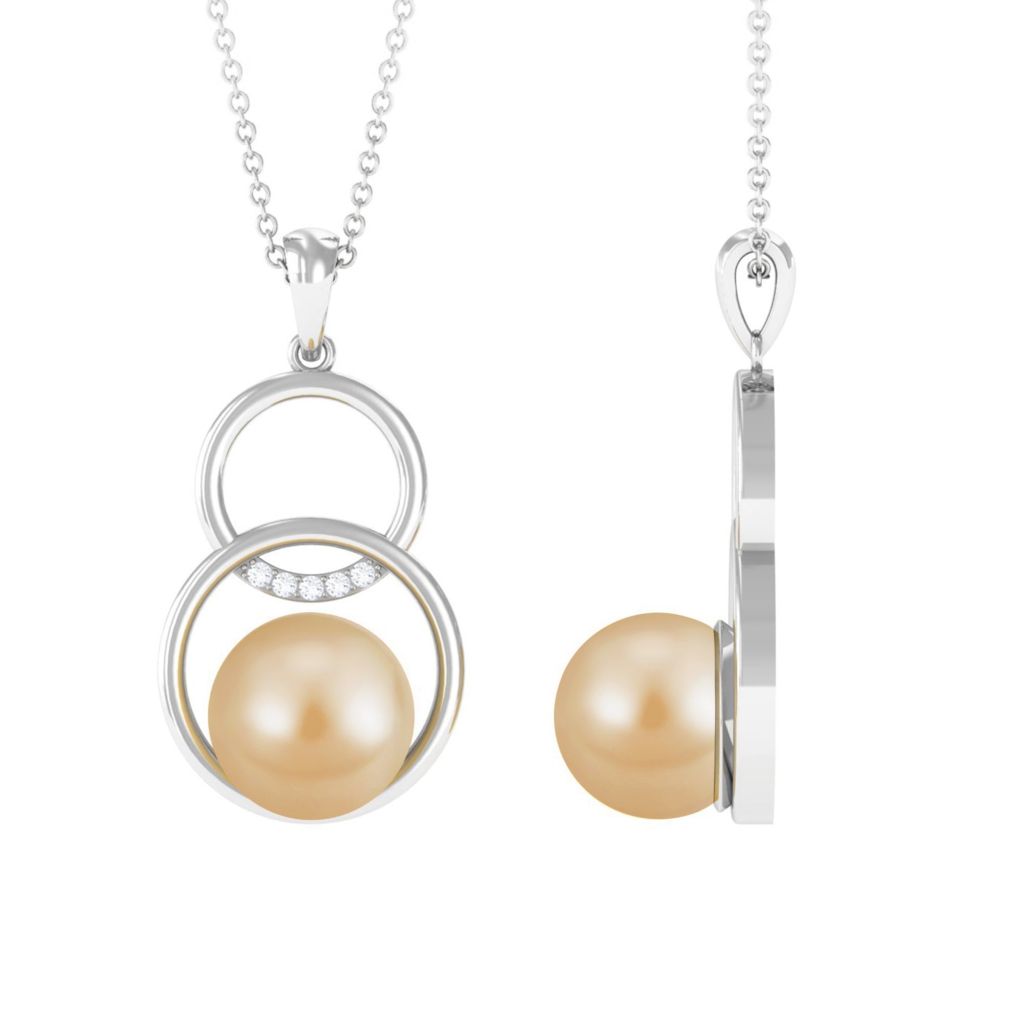 South Sea Pearl Double Open Circle Necklace with Diamond