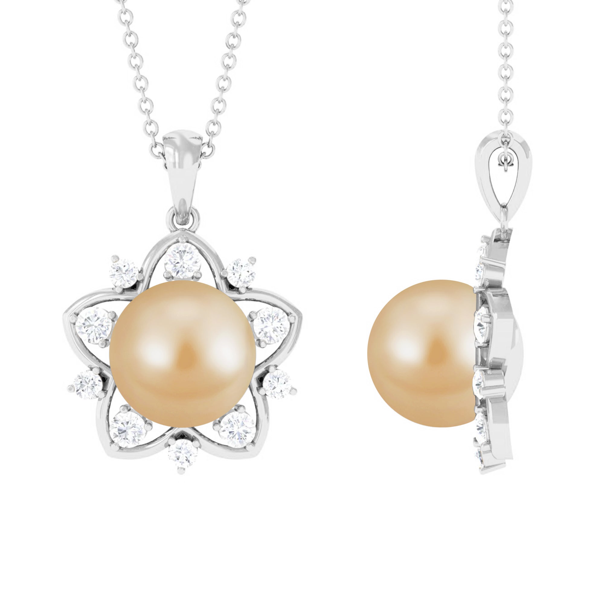 South Sea Pearl and Diamond Star Pendant Necklace
