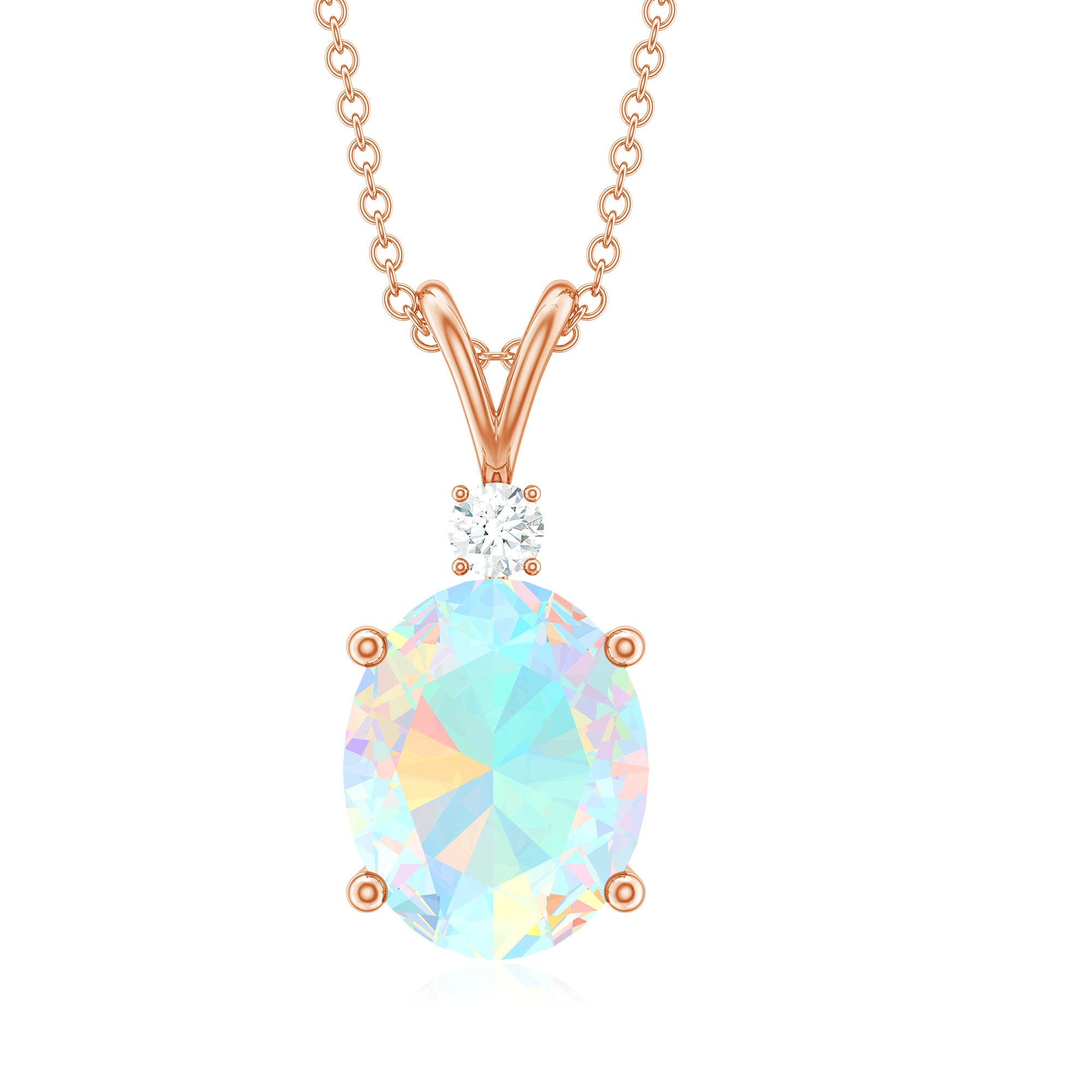 Genuine 1.3 Carat Opalescent Pendant Necklace with Diamond AAA - Rosec Jewels