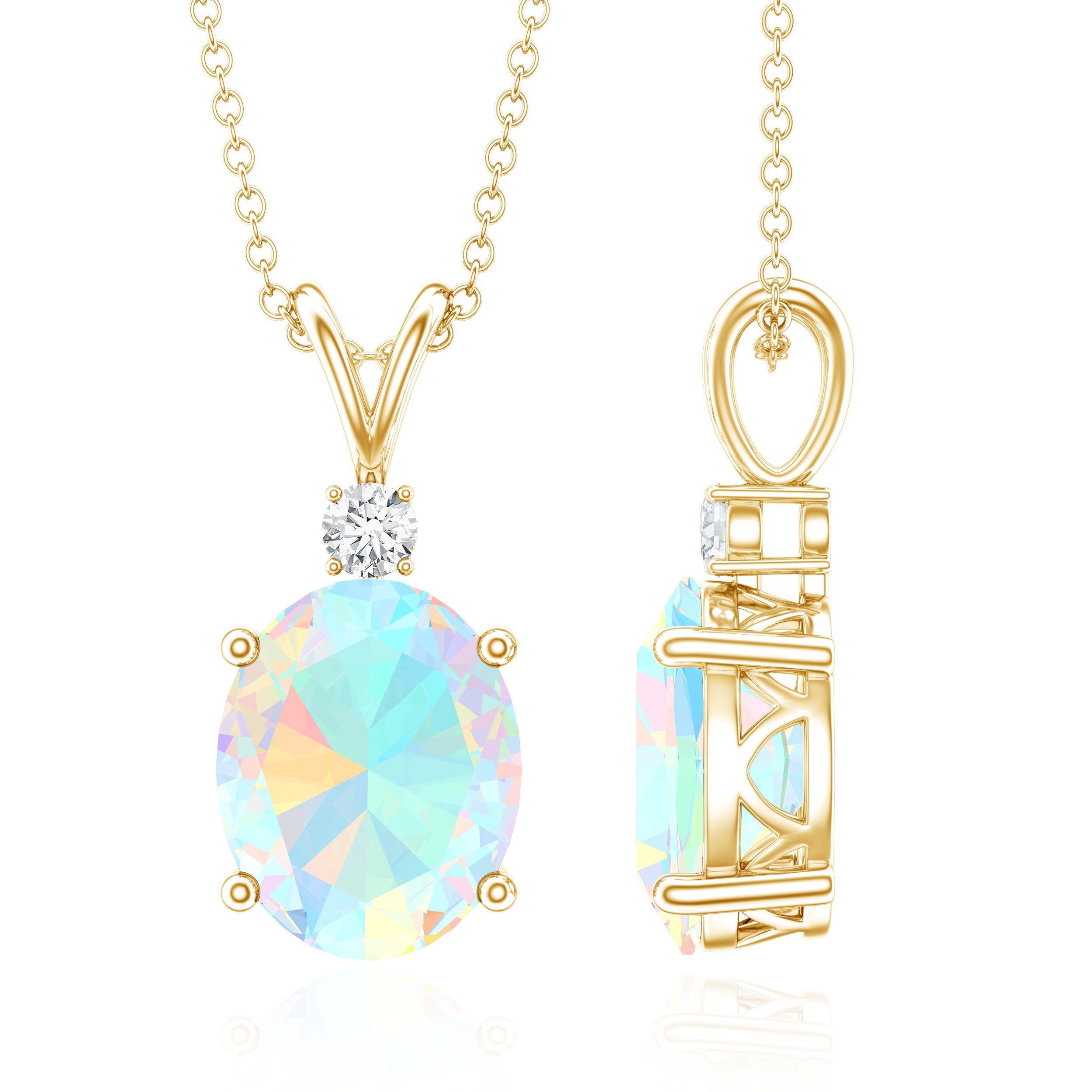 Genuine 1.3 Carat Opalescent Pendant Necklace with Diamond AAA - Rosec Jewels