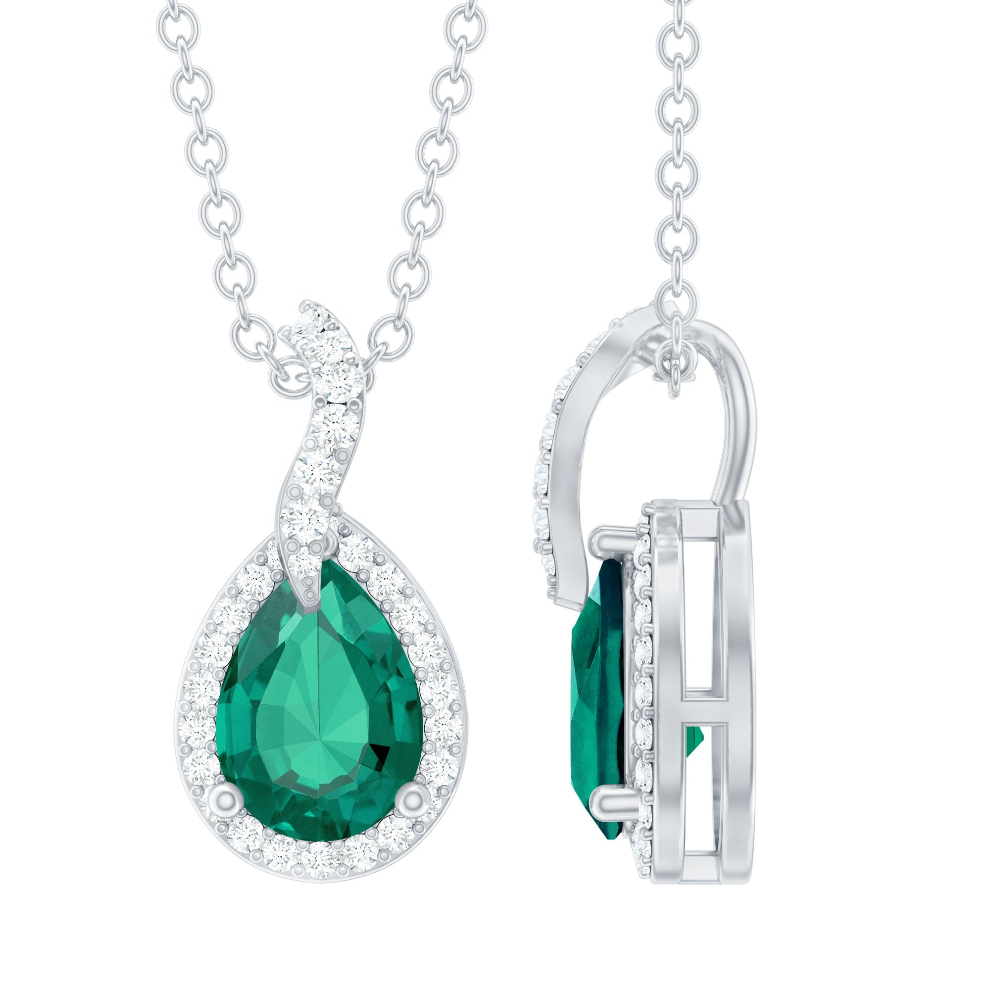 Lab Grown 5X7 MM Emerald Moissanite Teardrop Necklace with Chain