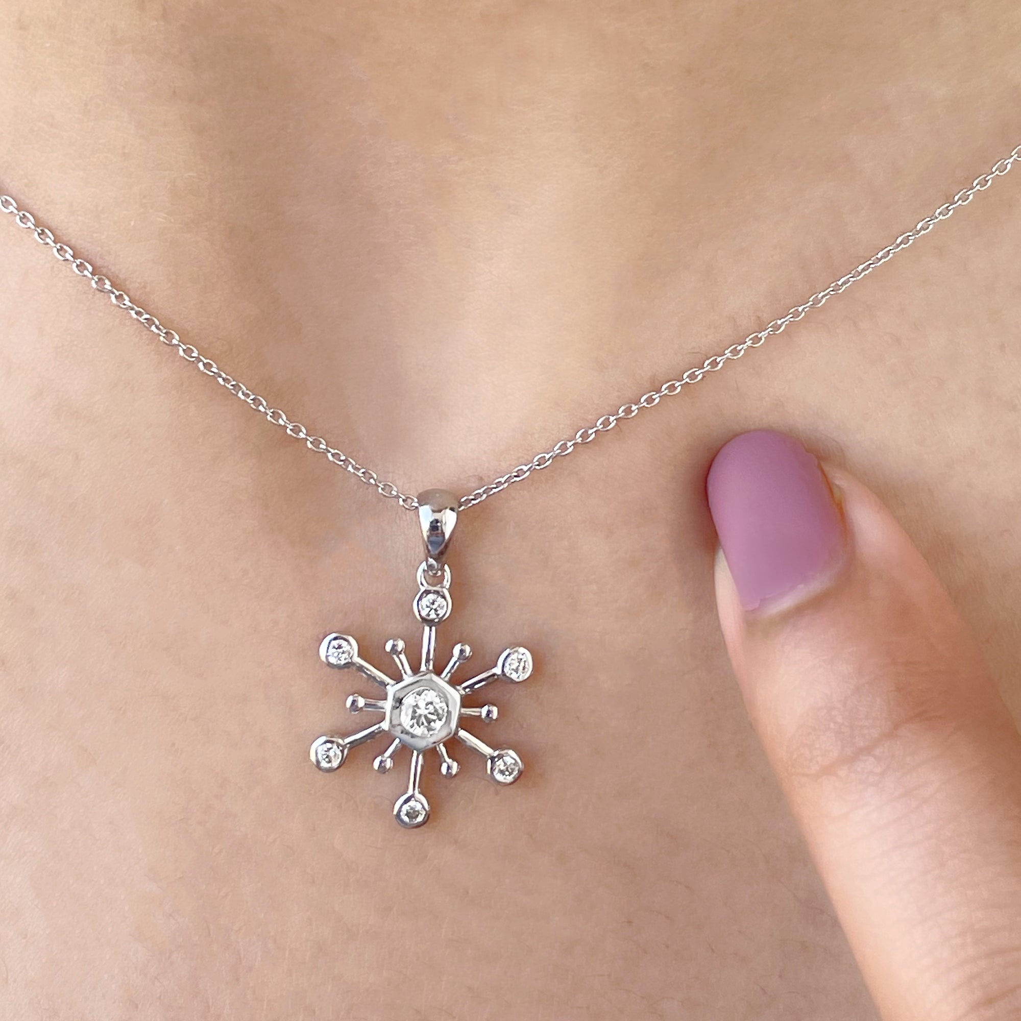 Rosec Jewels-1/4 CT Snowflake Pendant for Women with Diamonds