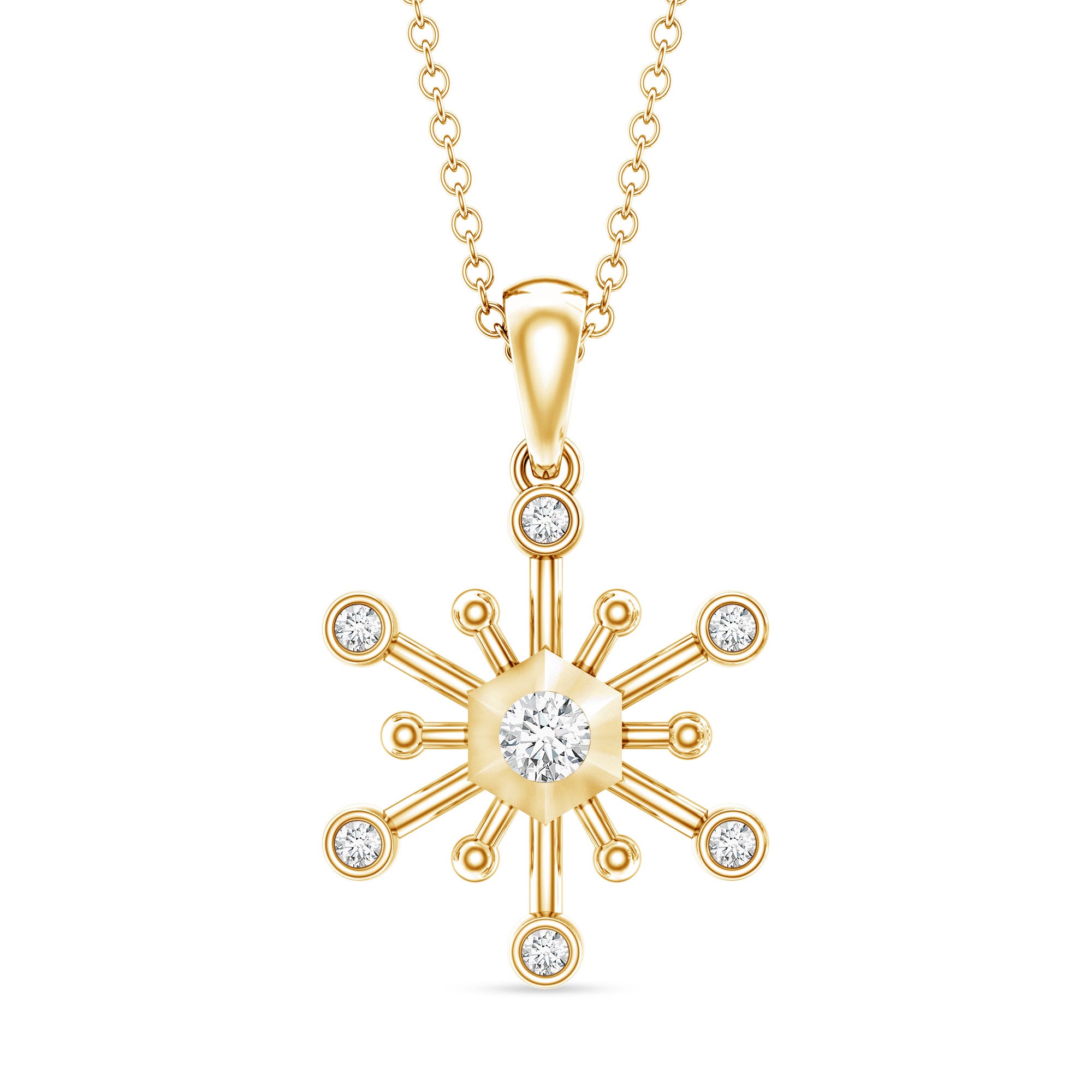 Diamond Snowflake Pendant Necklace for Women Lab - ( EF-VS ) - Rosec Jewels