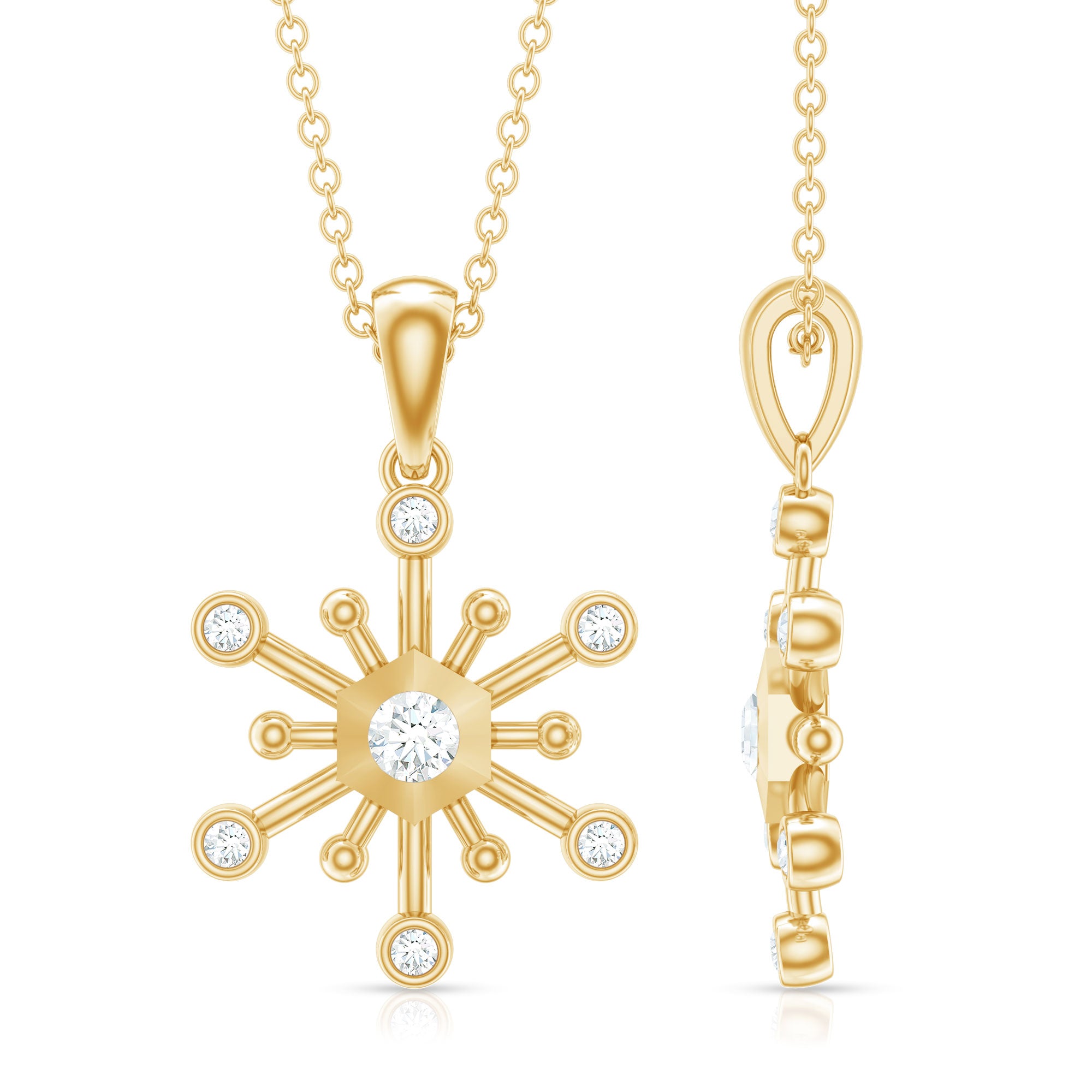 Diamond Snowflake Pendant Necklace for Women Lab - ( EF-VS ) - Rosec Jewels