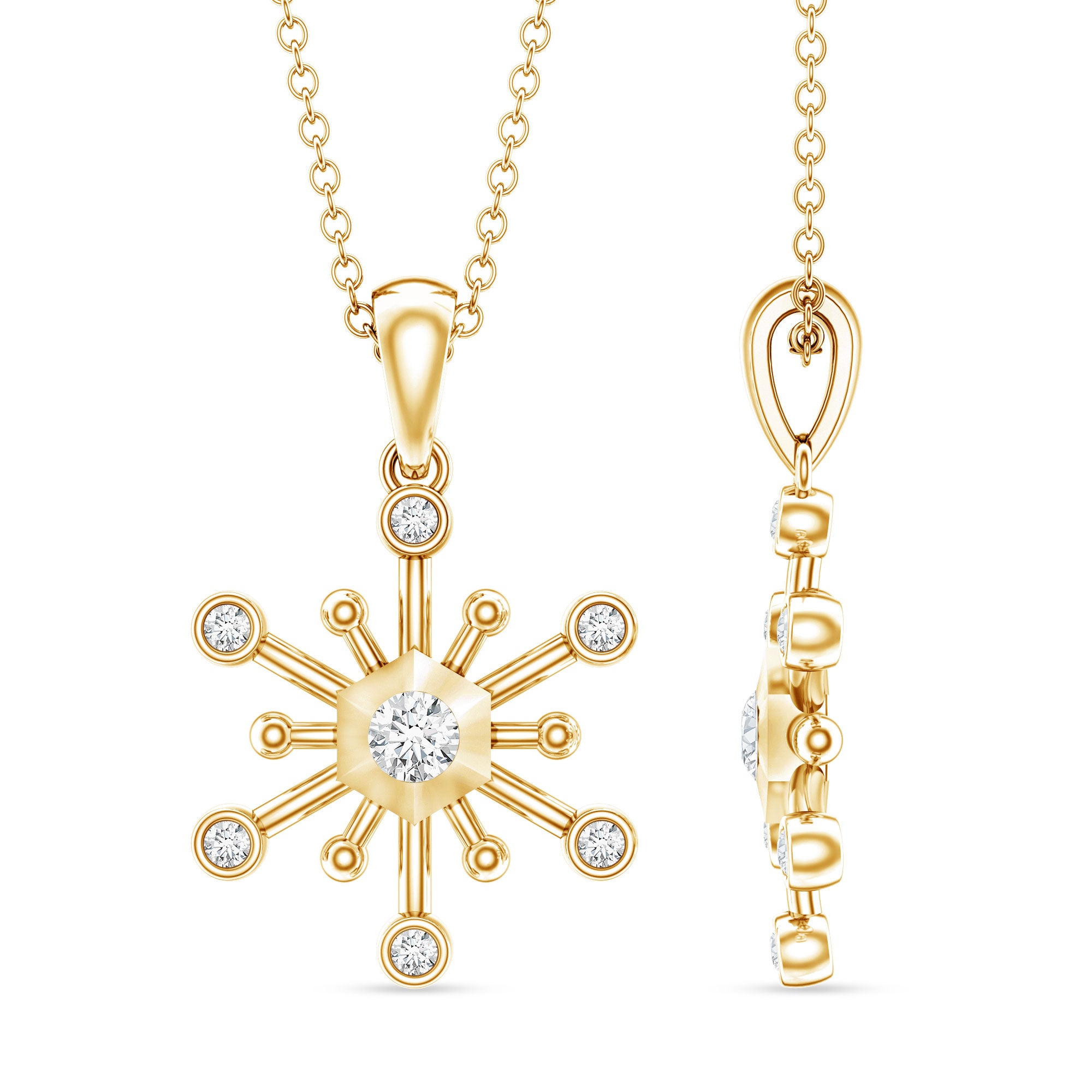 Diamond Snowflake Pendant Necklace for Women Lab - ( EF-VS ) - Rosec Jewels