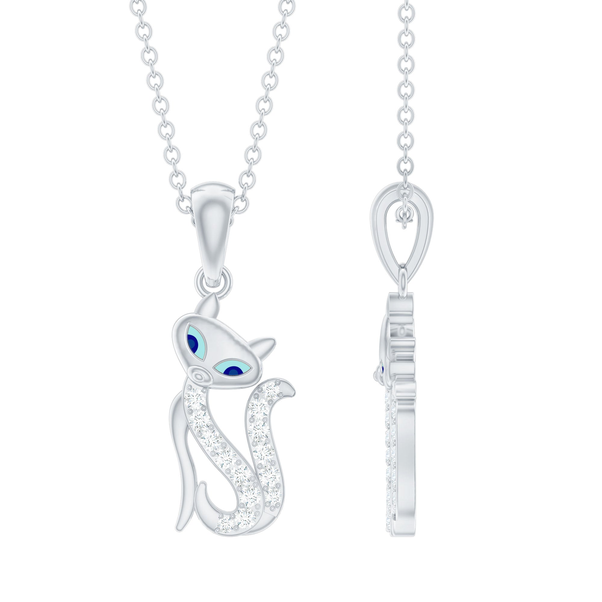 Rosec Jewels-April Birthstone Diamond Kitty Charm Necklace For Women