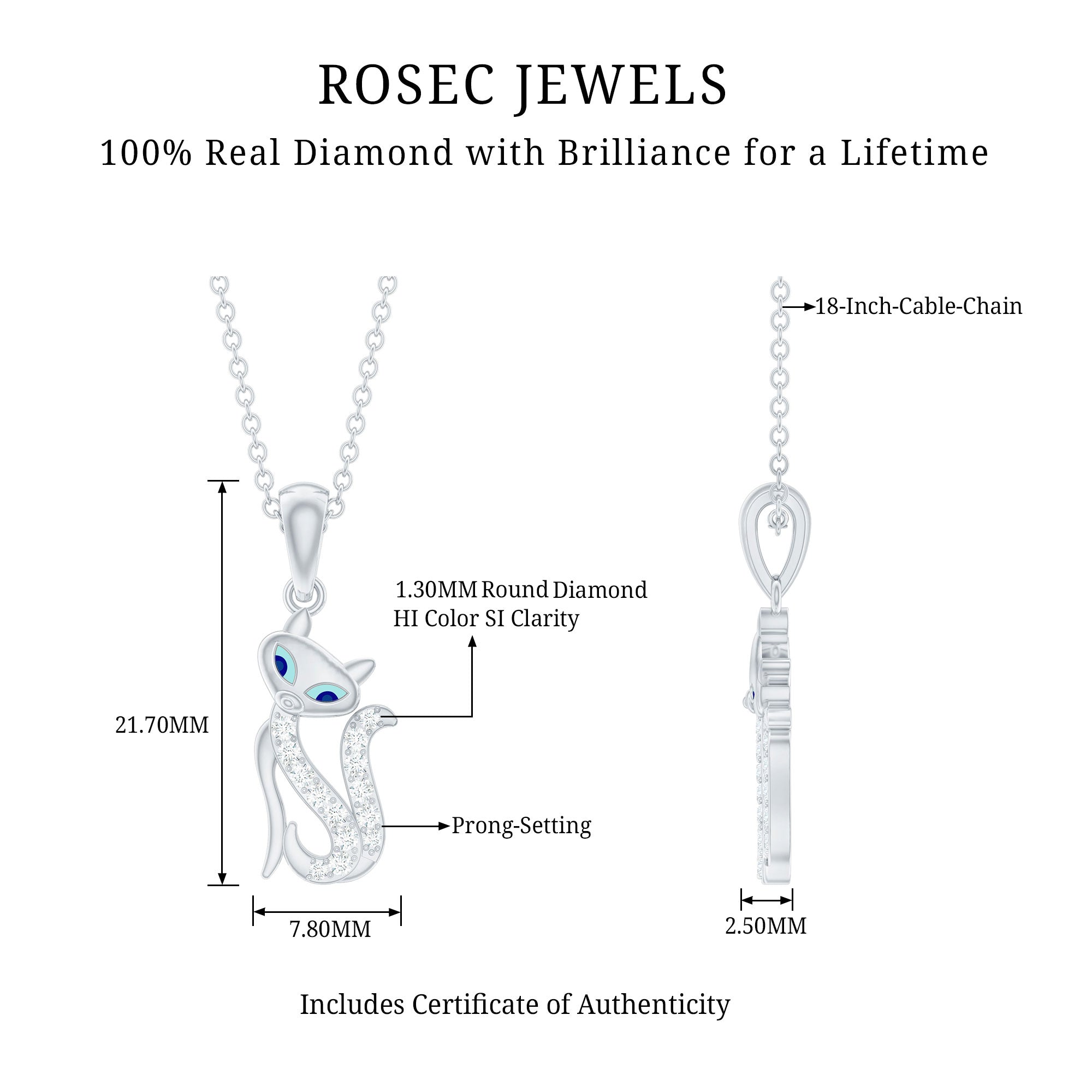 Certified Diamond Kitty Necklace For Women Lab - ( EF-VS ) - Rosec Jewels