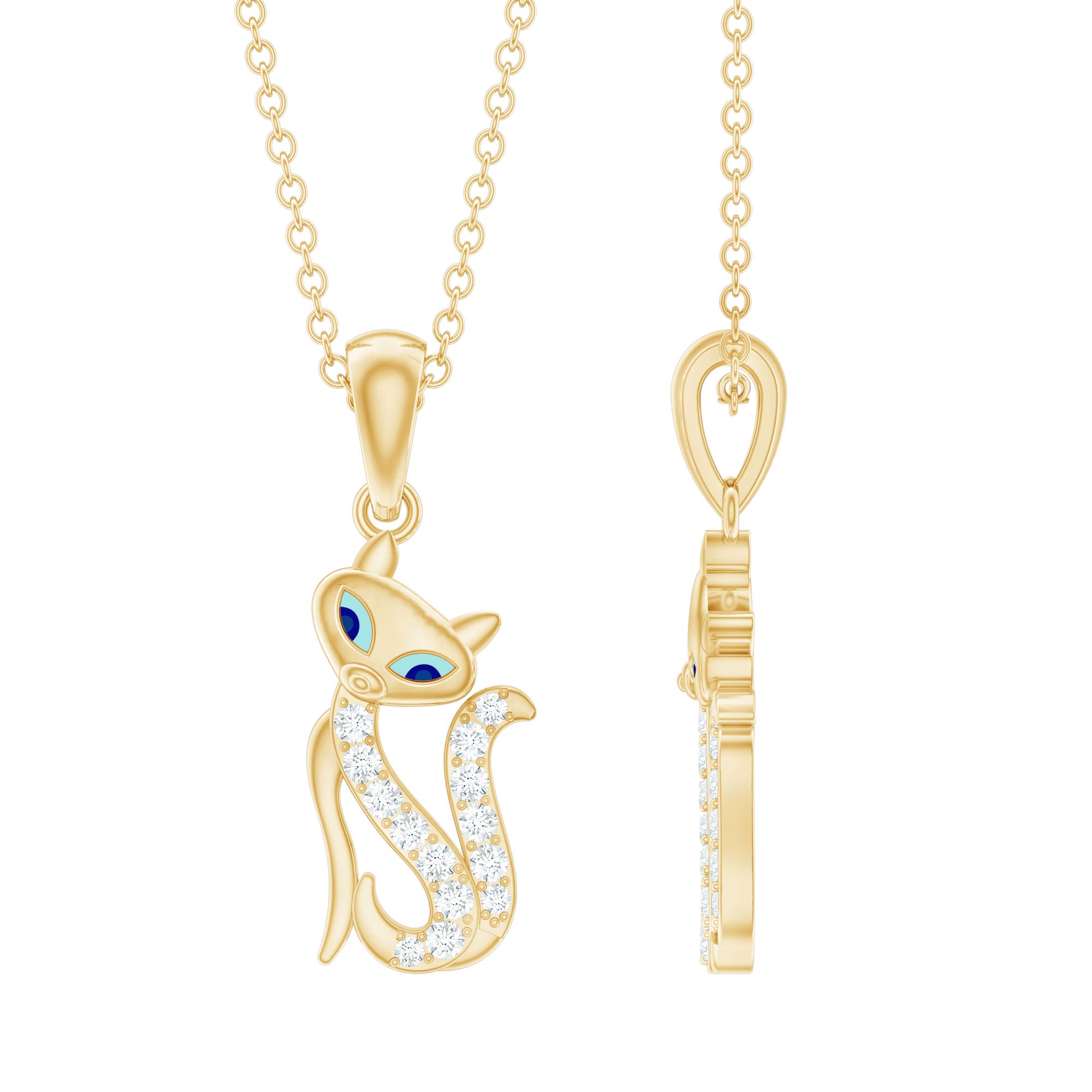 Certified Diamond Kitty Necklace For Women Lab - ( EF-VS ) - Rosec Jewels