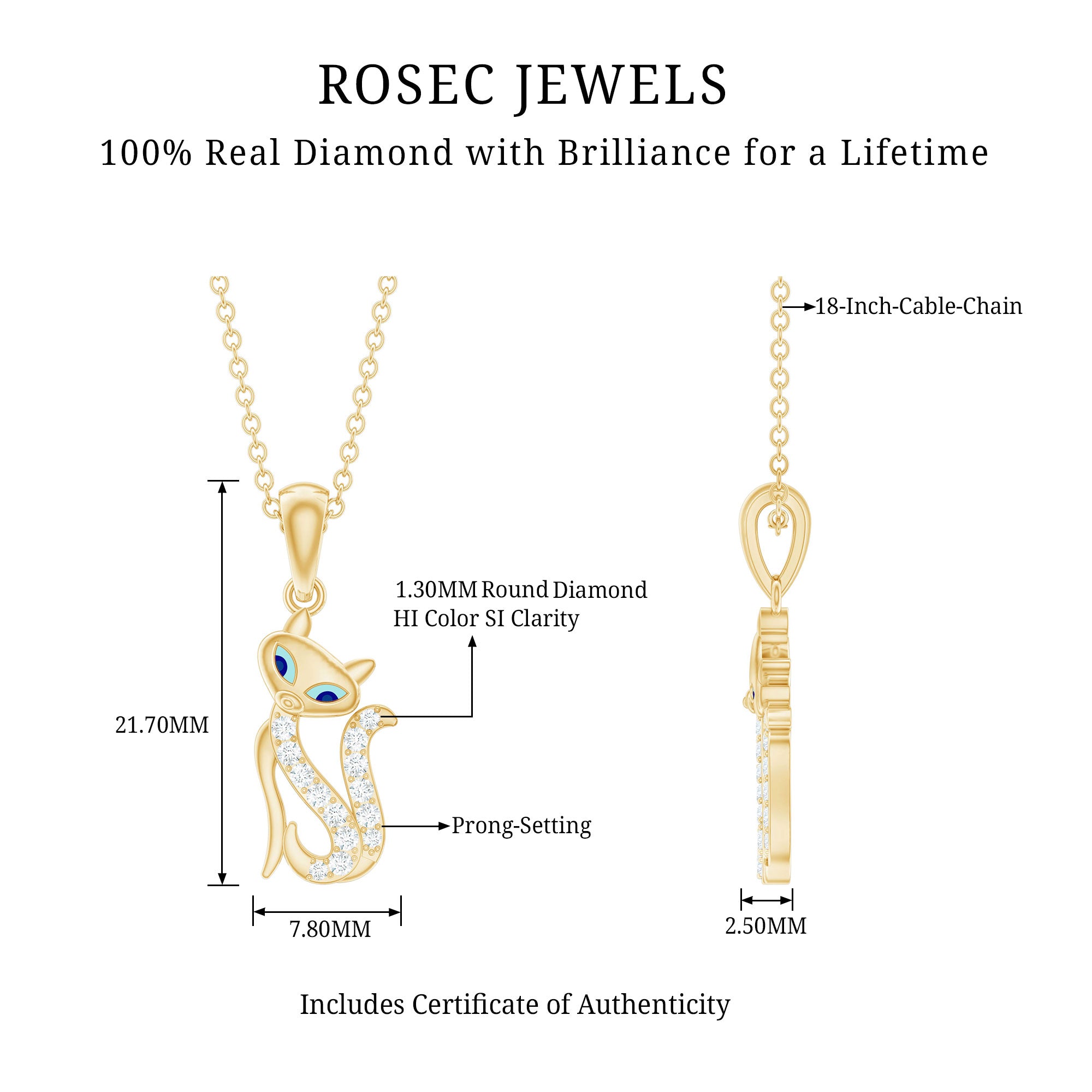 Certified Diamond Kitty Necklace For Women Lab - ( EF-VS ) - Rosec Jewels
