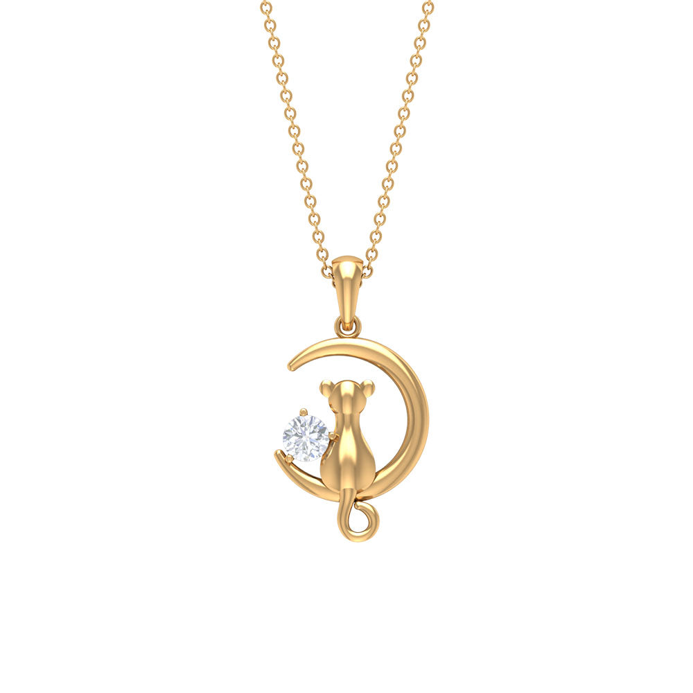 Certified Diamond Cat on Moon Necklace Lab - ( EF-VS ) - Rosec Jewels