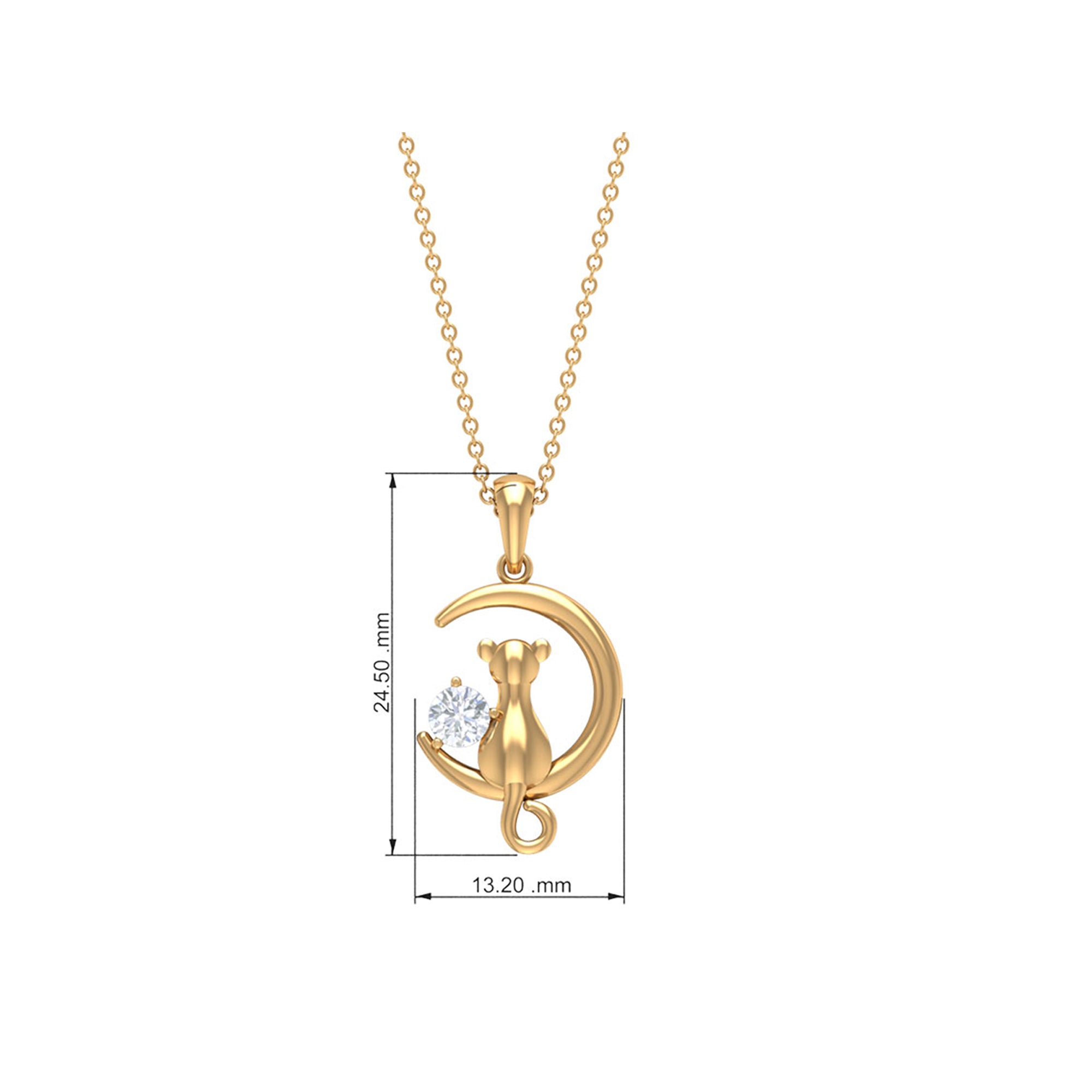 Certified Diamond Cat on Moon Necklace Lab - ( EF-VS ) - Rosec Jewels