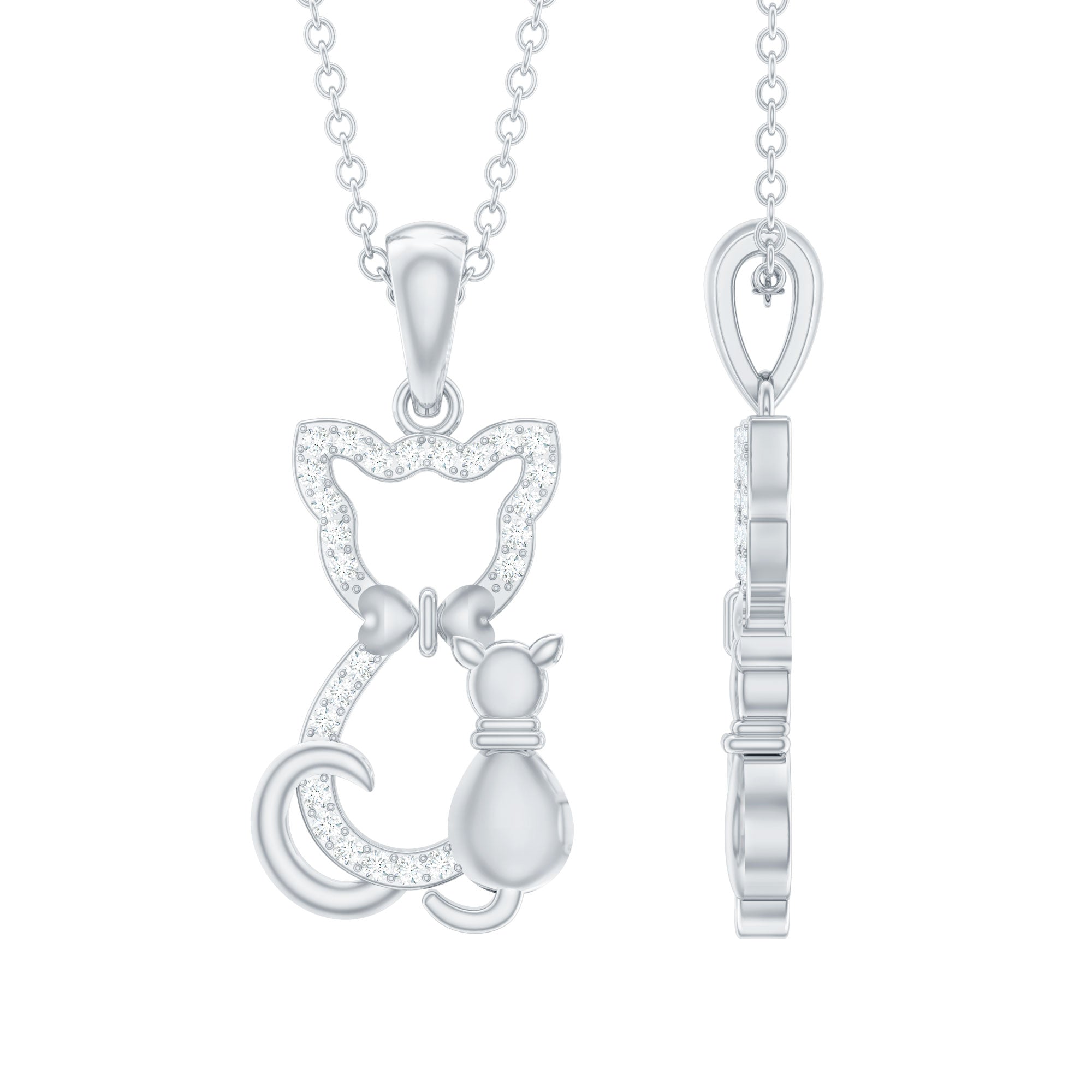 Certified Diamond Kitty Cat Pendant Necklace Lab - ( EF-VS ) - Rosec Jewels