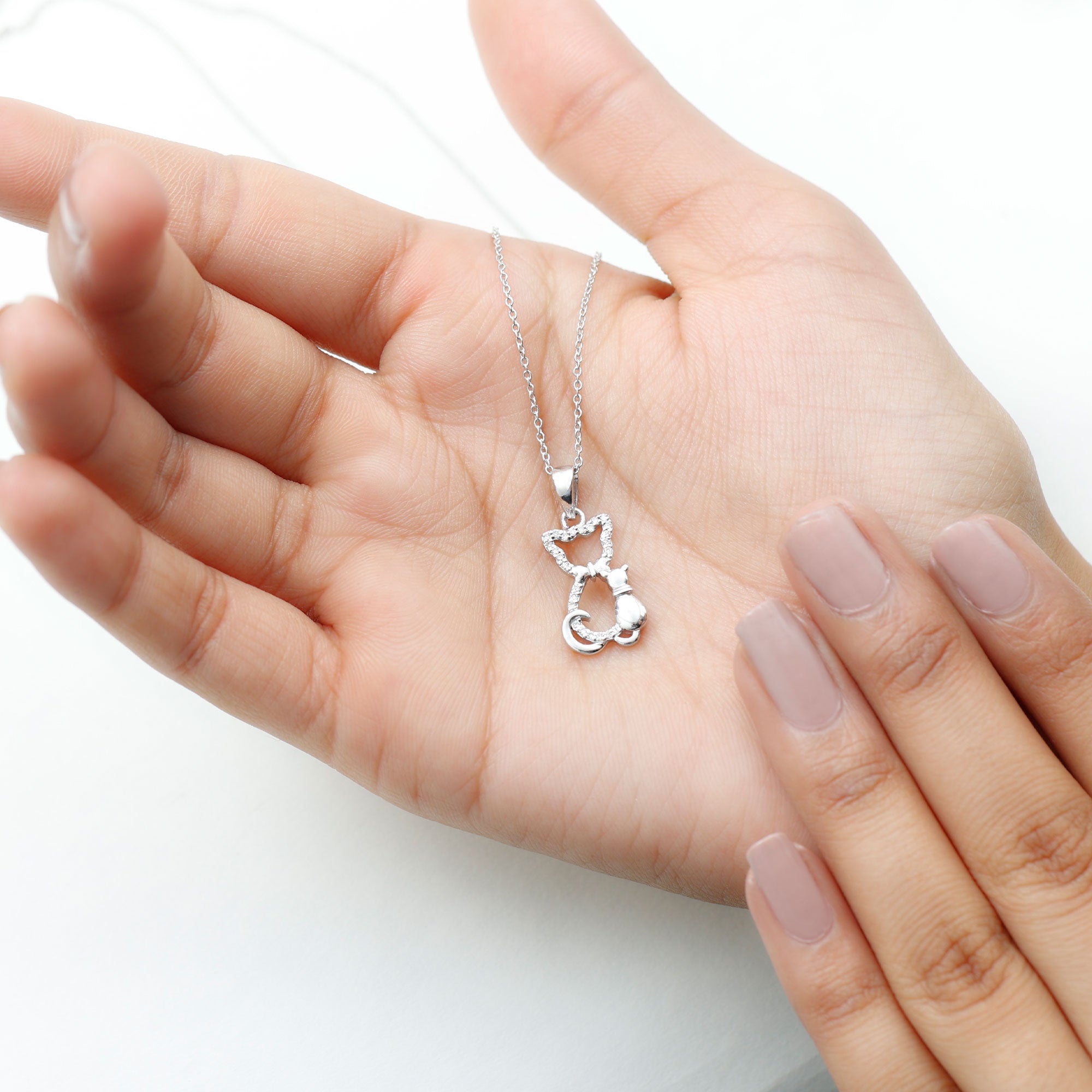 Certified Diamond Kitty Cat Pendant Necklace Lab - ( EF-VS ) - Rosec Jewels