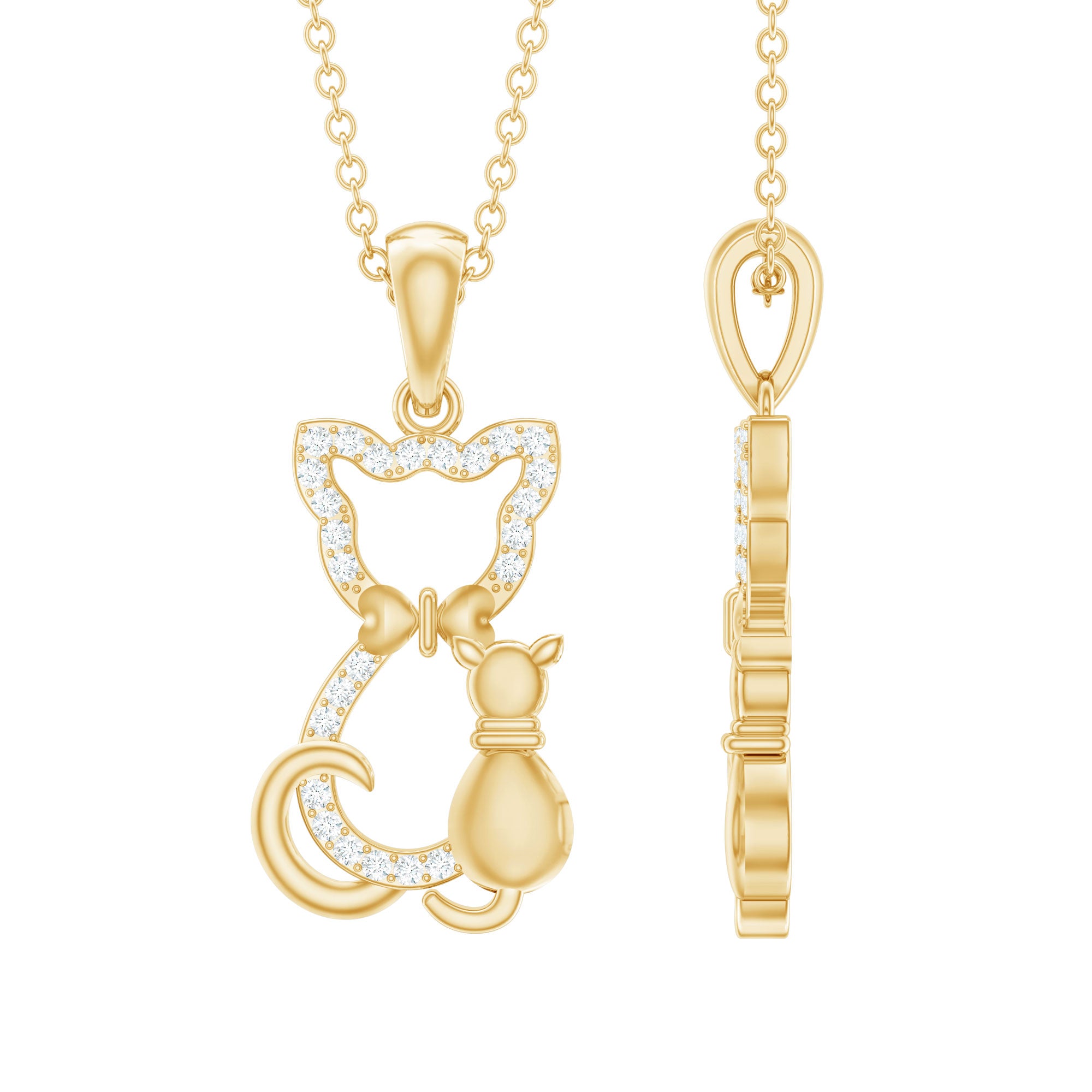 Certified Diamond Kitty Cat Pendant Necklace Lab - ( EF-VS ) - Rosec Jewels