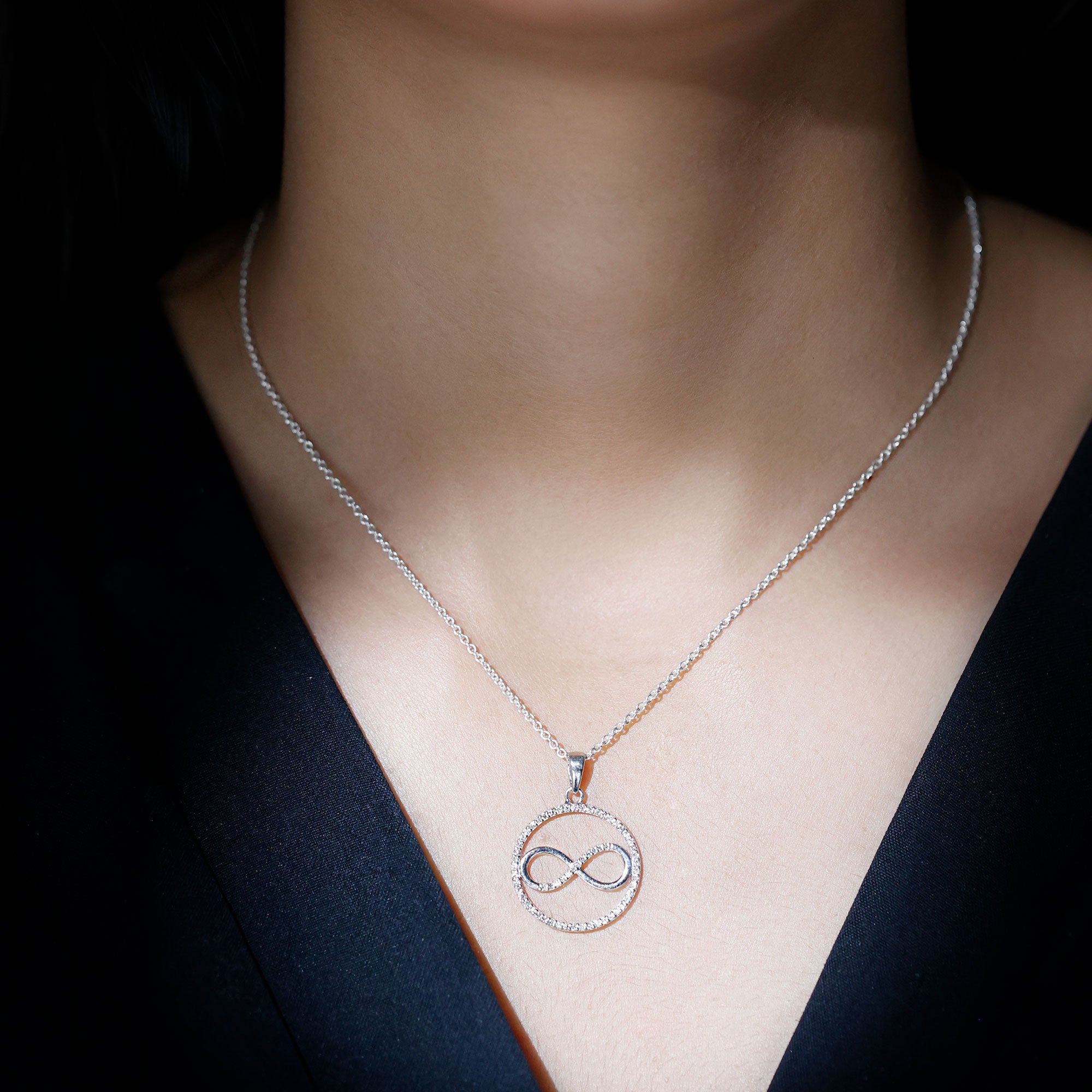 Diamonds Infinity Eternity Pendant Necklace Lab - ( EF-VS ) - Rosec Jewels