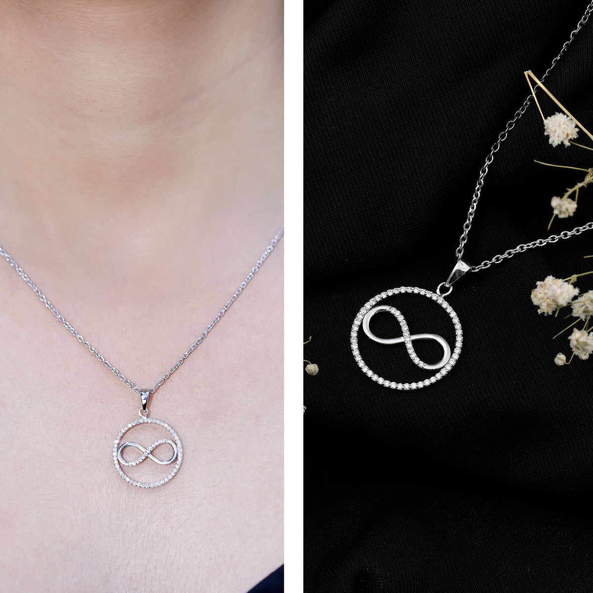Diamonds Infinity Eternity Pendant Necklace Lab - ( EF-VS ) - Rosec Jewels