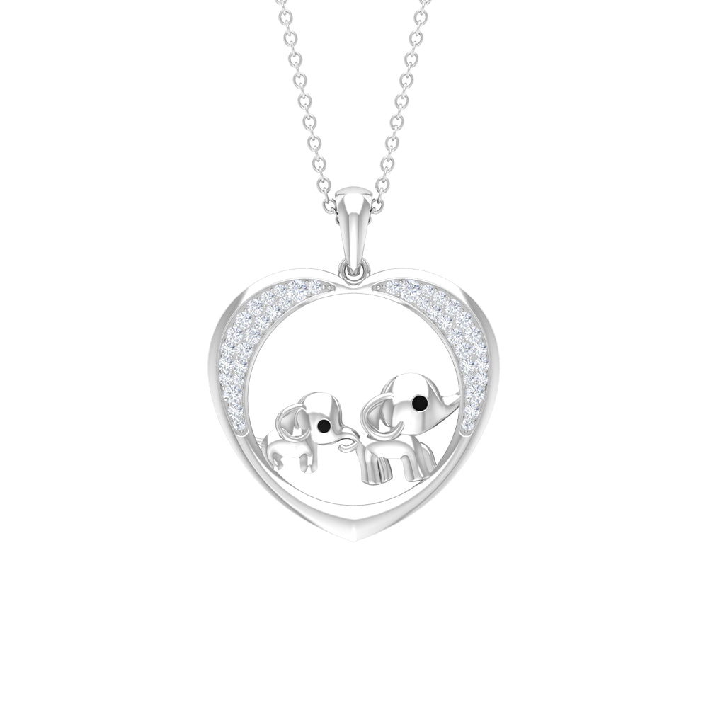Diamond Elephant Mother Child Necklace Lab - ( EF-VS ) - Rosec Jewels