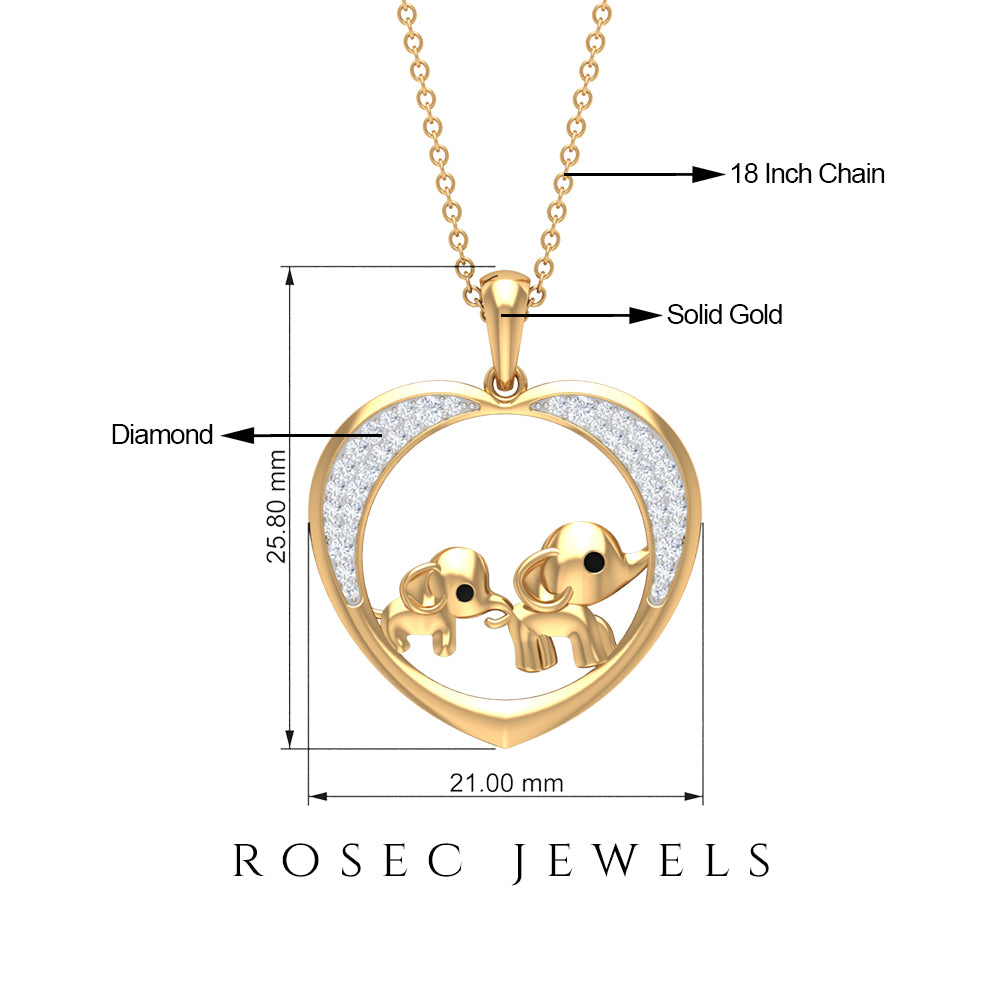 Diamond Elephant Mother Child Necklace Lab - ( EF-VS ) - Rosec Jewels