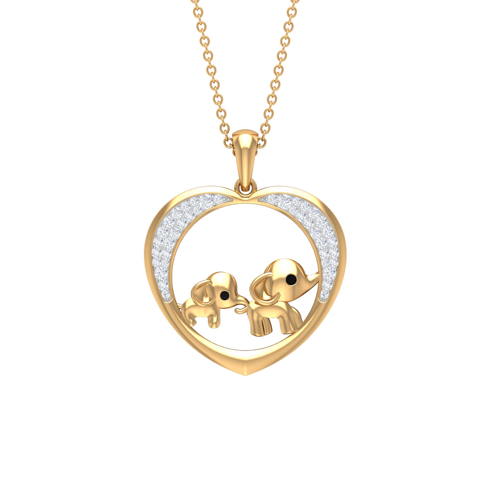 Diamond Elephant Mother Child Necklace Lab - ( EF-VS ) - Rosec Jewels