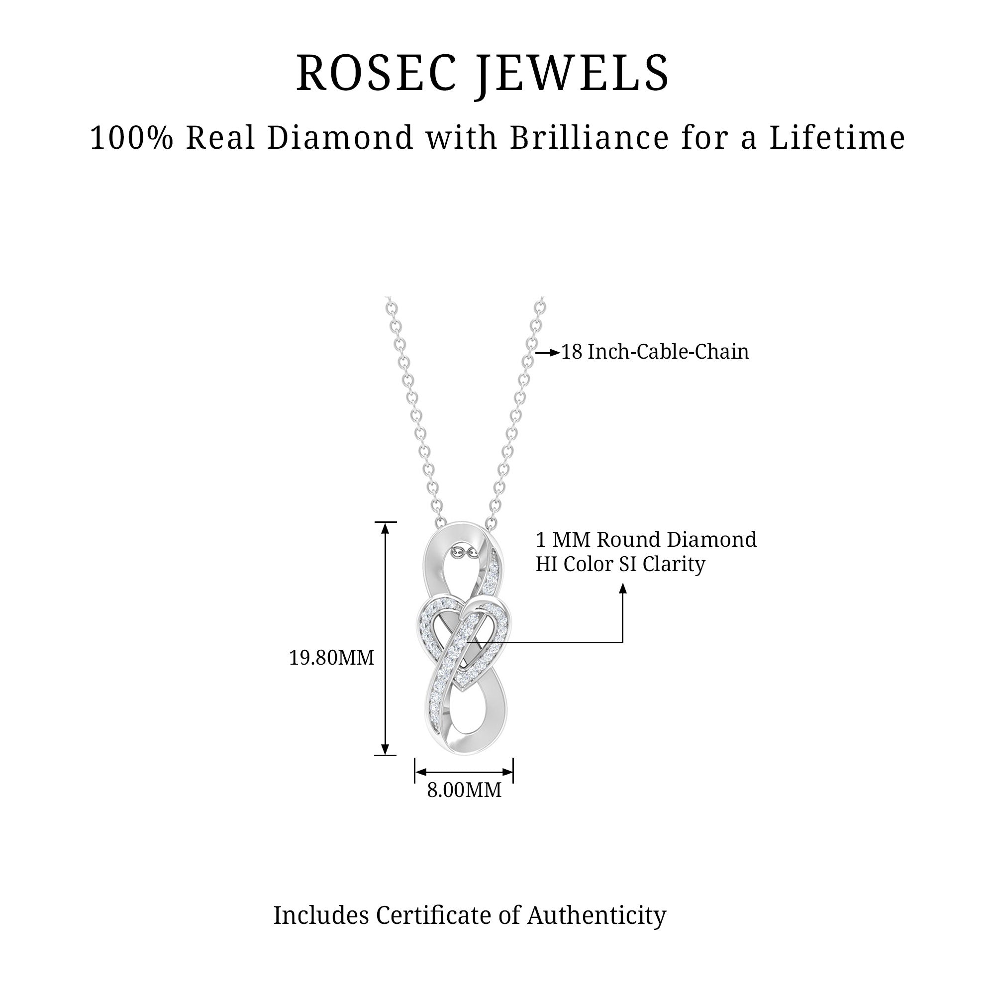 Rosec Jewels-Infinity Heart Necklace with Diamond Accents